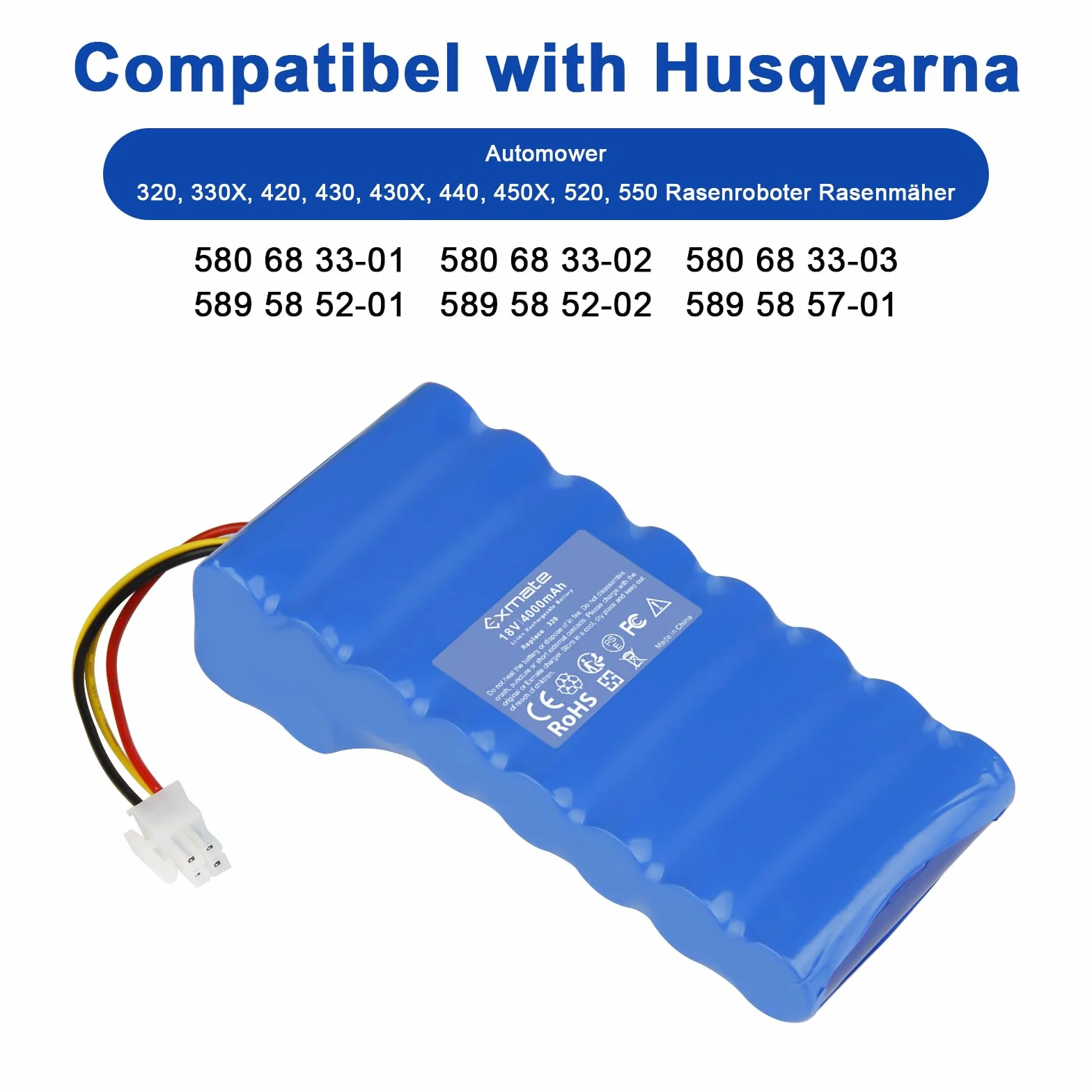 Exmate Akumulator zastępczy 18 V 4000 mAh do kosiarki Husqvarna Automower 320, 330X, 420, 430, 430X, 440, 450X, 520, 550