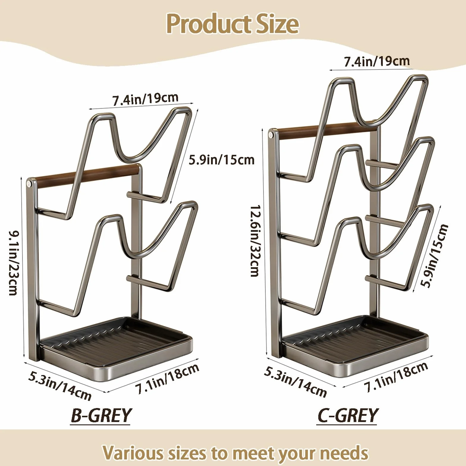 Kitchen Pot Lid Storage Rack, Pot Lid Holder with Tray, with U-Shaped Slots Organizer Rack, Multifunctional Holder while Cooking, Support Cast-Iron Stainless-Steel&Glass Lids(B-White)