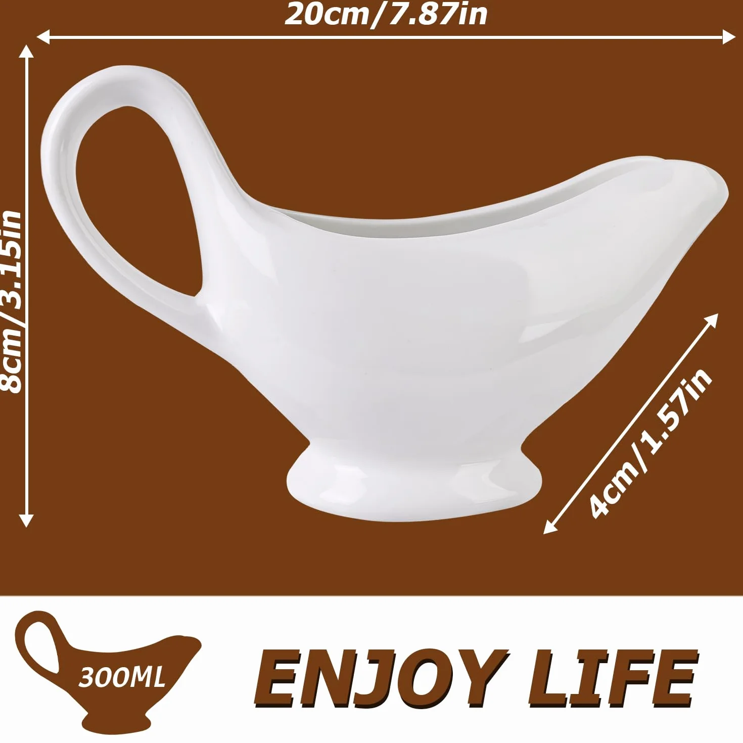 Porcelana sosjerka 300 ml, pojemnik na sosy z uchwytem, pojemnik na sosy, biały, sosjerka z dzióbkiem do ust, miska do serwowania, nadaje się do sosów, dressingów sałatkowych, bulionu mlecznego, soku