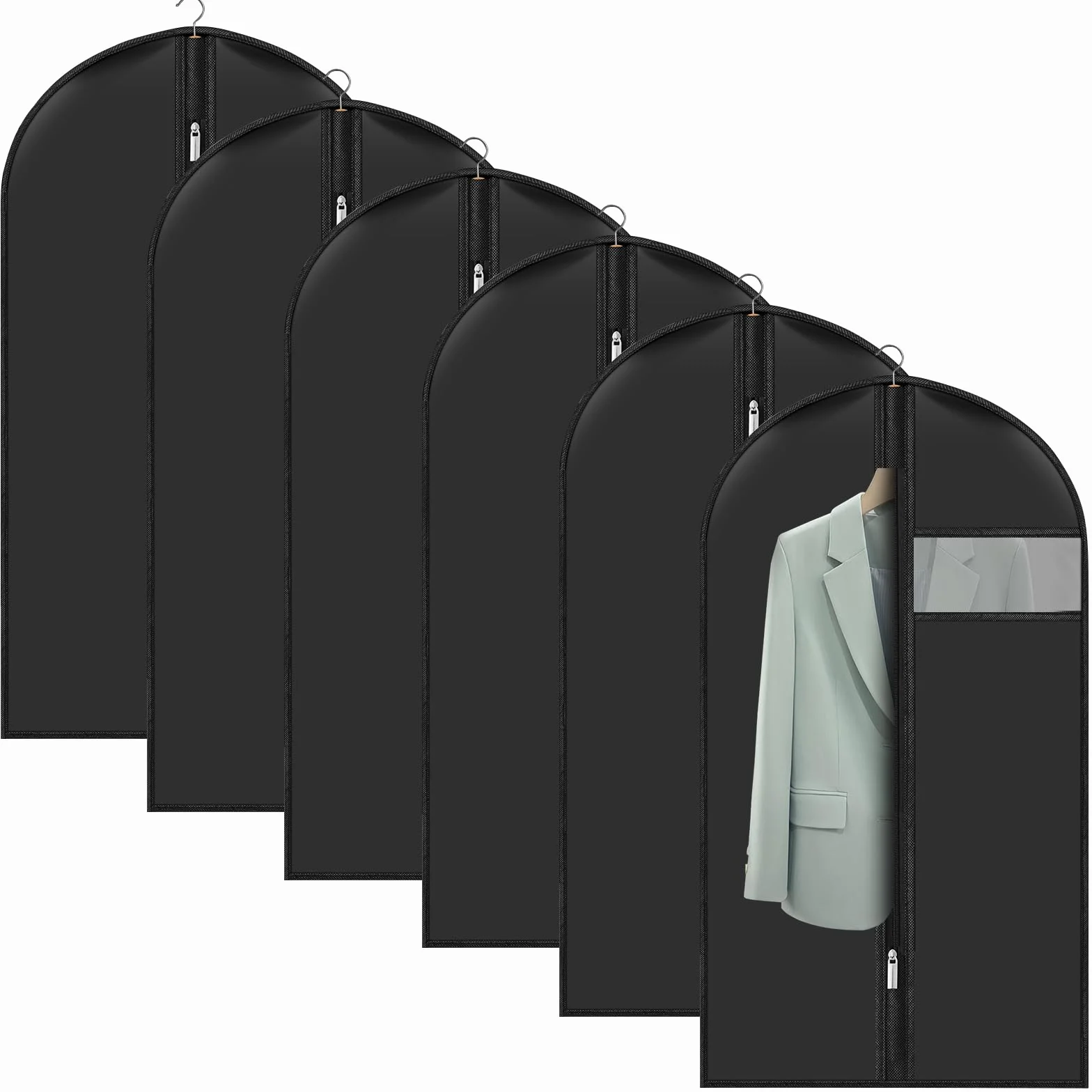 6 sztuk pyłoszczelne pokrowce na ubrania 60 x 100 cm, pokrowce na ubrania z przezroczystym oknem, pyłoszczelny uchwyt na ubrania z zamkiem błyskawicznym, do smokingu do przechowywania garniturów