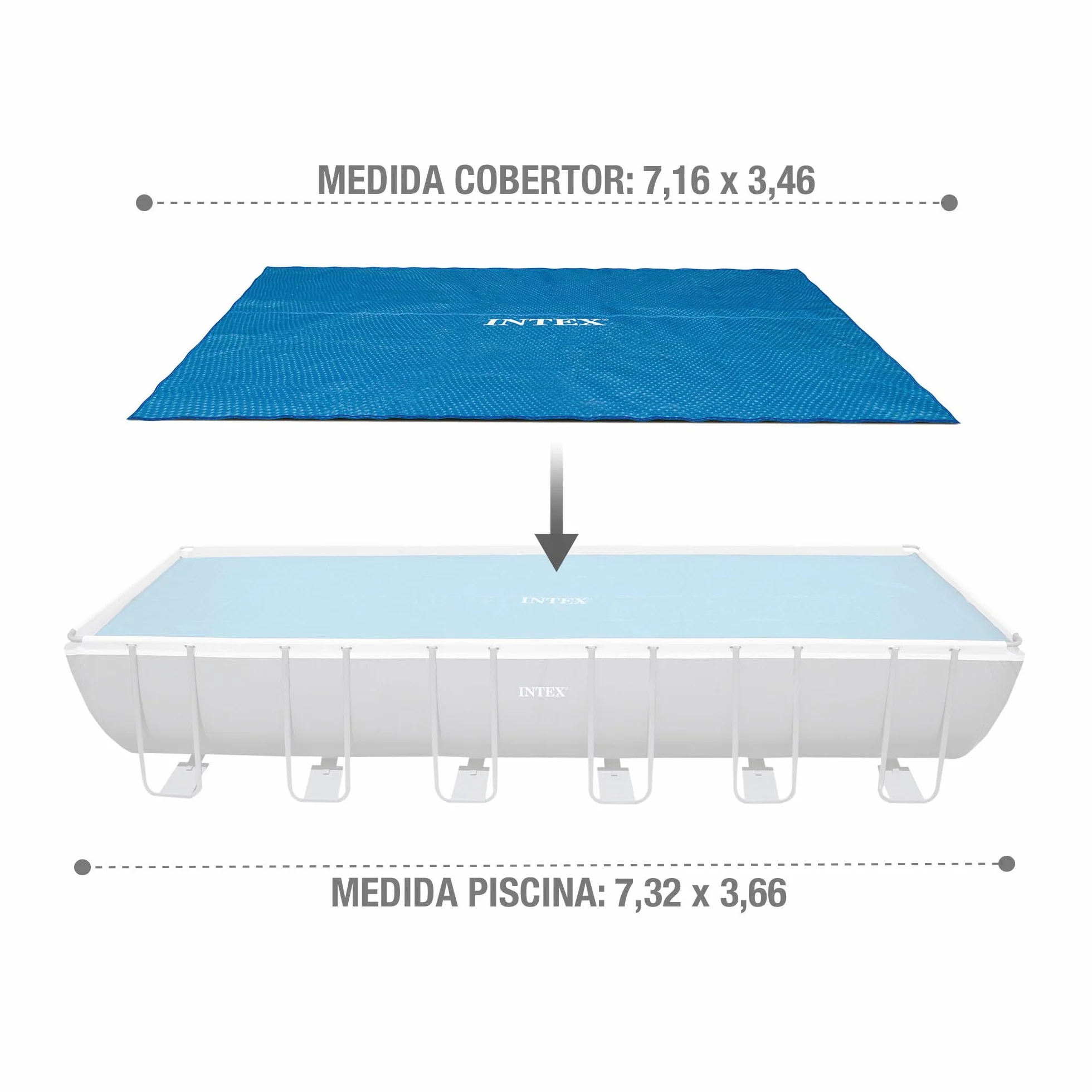 Intex Plandeka solarna do Ultra Frame prostokątna 732 x 366 cm, grubość 160 mikronów, wielkość produkcji: 716 x 346 cm, 28017 niebieska