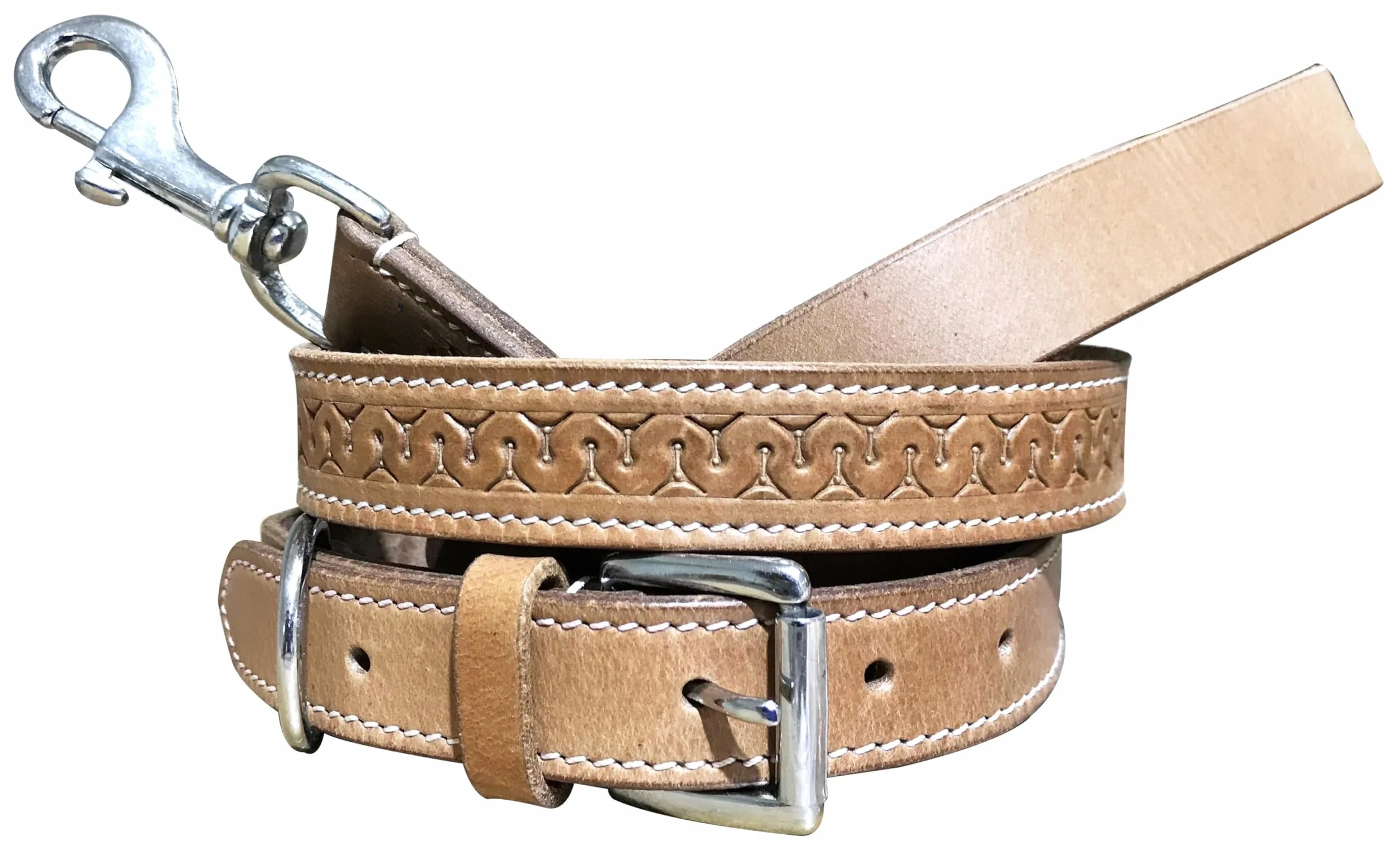 Genuine Leather Matching Pair Dog Collar and Lead Set - M (14-18 Inches)