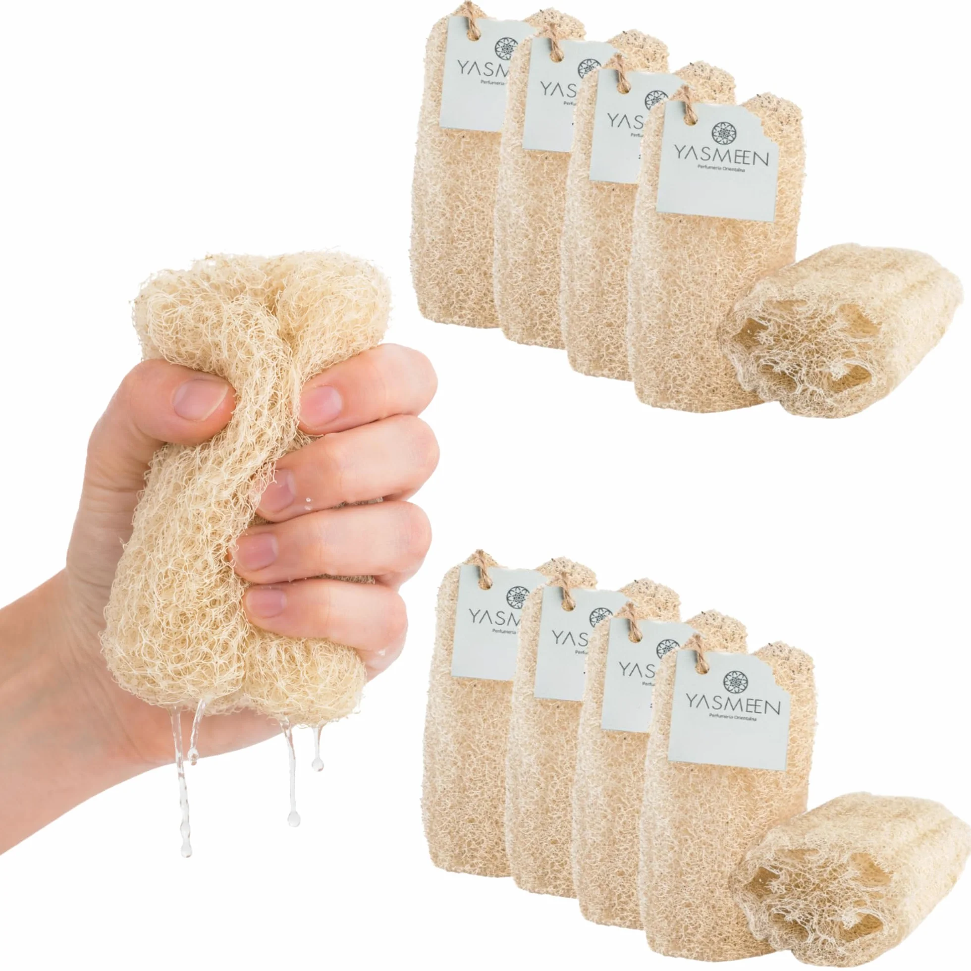 Naturalna gąbka do mycia naczyń z luffa – biodegradowalna, opakowanie 10 szt. – naturalne gąbki luffa – gąbki kuchenne wielokrotnego użytku do naczyń i powierzchni – przyjazne dla środowiska