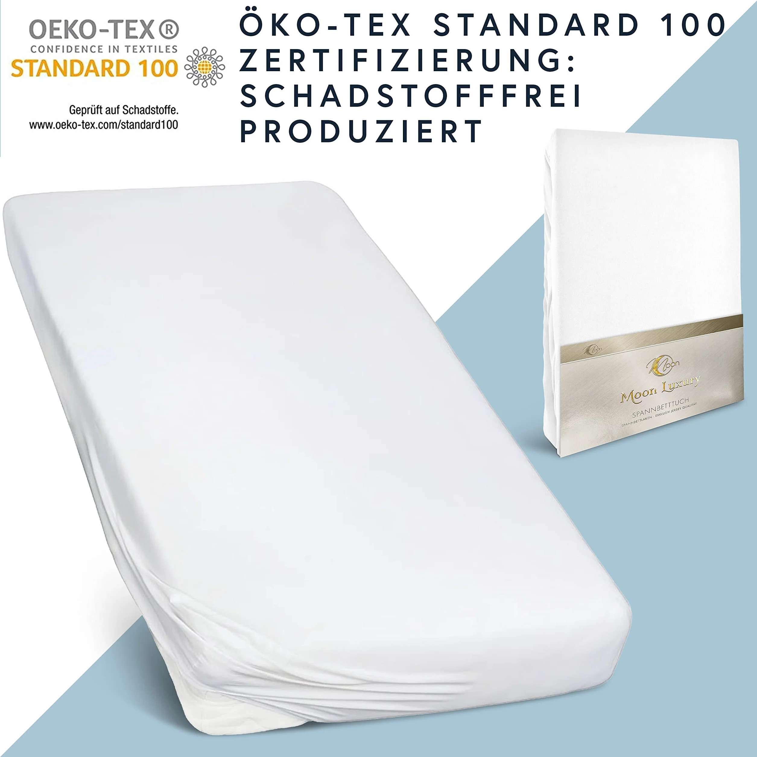 MOON -Luxury Prześcieradło z gumką, dżersej, 230 g/m², do łóżek wodnych, łóżek kontynentalnych i tradycyjnych materacy (białe, 200 x 220 – 220 x 240 cm)