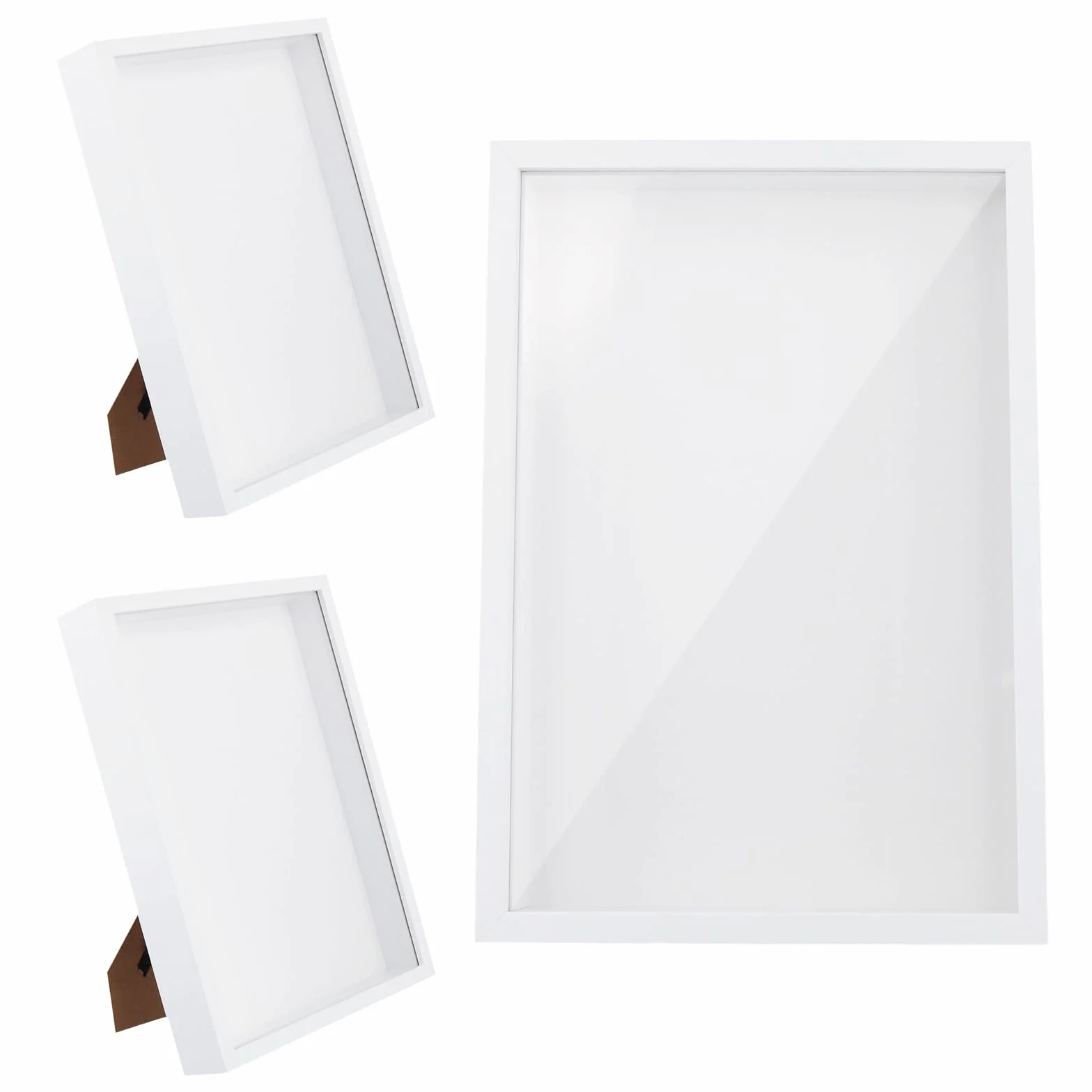 3 ramki na zdjęcia 3D, białe, A4, drewniane ramki do wypełniania, głębokość 3 cm, do aranżacji kwiatowych, zdjęć, pamiątek, "zrób to sam"