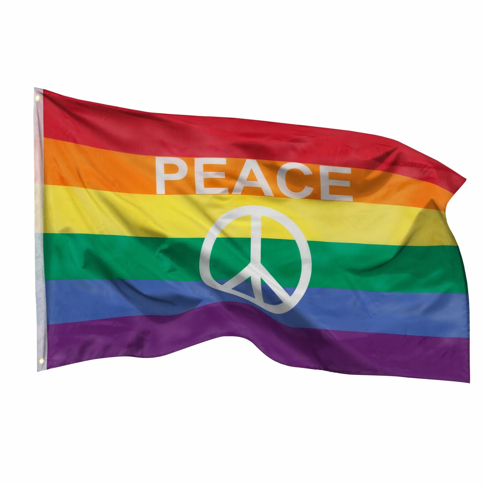 PHENO FLAGS Tęczowa flaga 90 x 150 cm - Peace - wyjątkowo odporna na warunki atmosferyczne, z mosiężnymi oczkami, 100% poliester, solidne podwójne szwy i żywe kolory - symbol pokoju