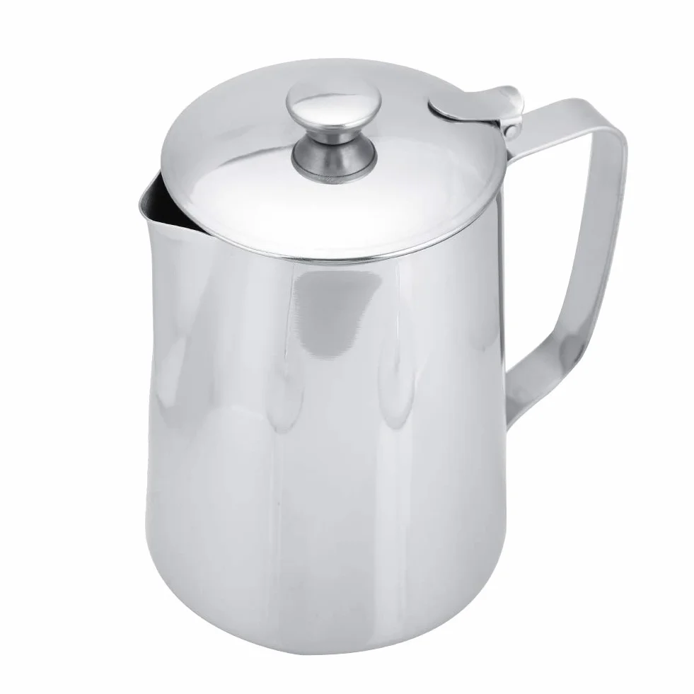 MAGT Dzbanek na mleko z pokrywką, dzbanek na mleko ze stali nierdzewnej, 1000 ml, dzbanek do kawy, pojemnik na mleko, akcesoria barista do kawy lattekowej (1000 ml)