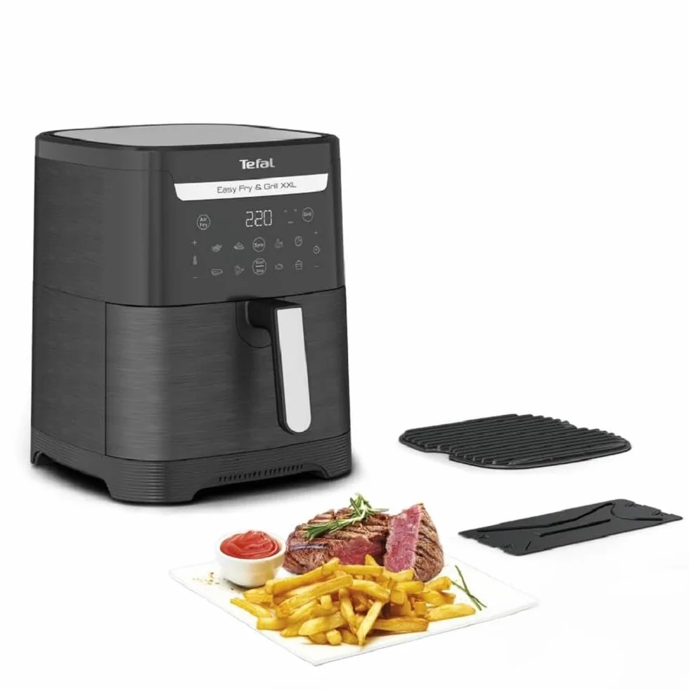 TEFAL EY8018 Easy Fry&Grill XXL Frytkownica beztłuszczowa/ grill 2w1, 6,5l pojemności, wkładka flexcook 2 dania jednocześnie, smażenie bez oleju, 70% oszczędności energii, 8 programów, 8 osób, czarna