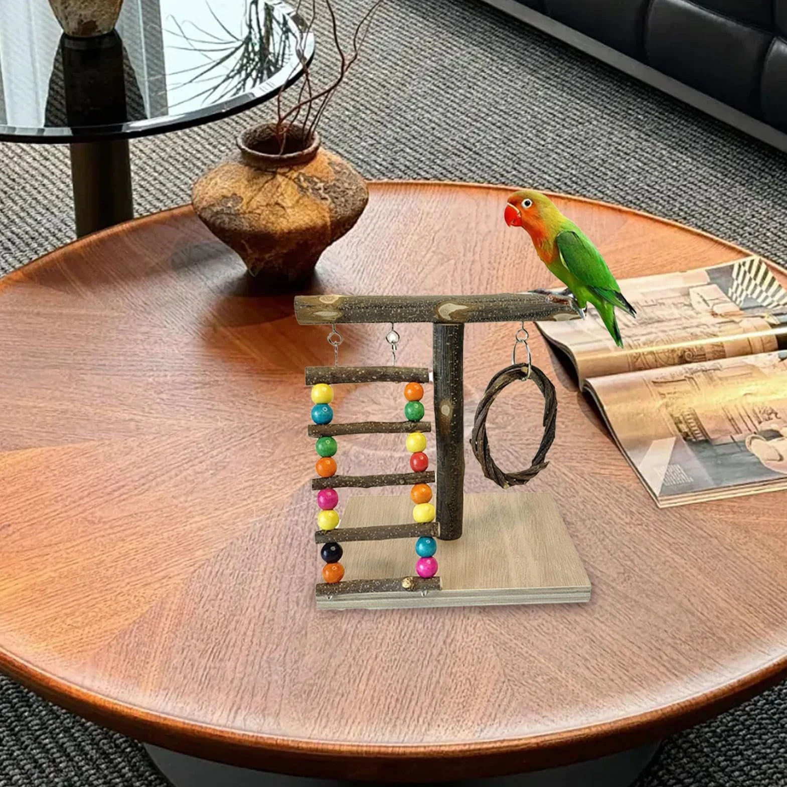 Parrot Playground, Natural Wood Parrot Perch, Bird Play Stand, Tabletop Parrot Perch, Bird Playstand Training Playground, Bird Cage Toys For Cockatiels, Parrot Perch Play Stand, Bird Perch For Parrots