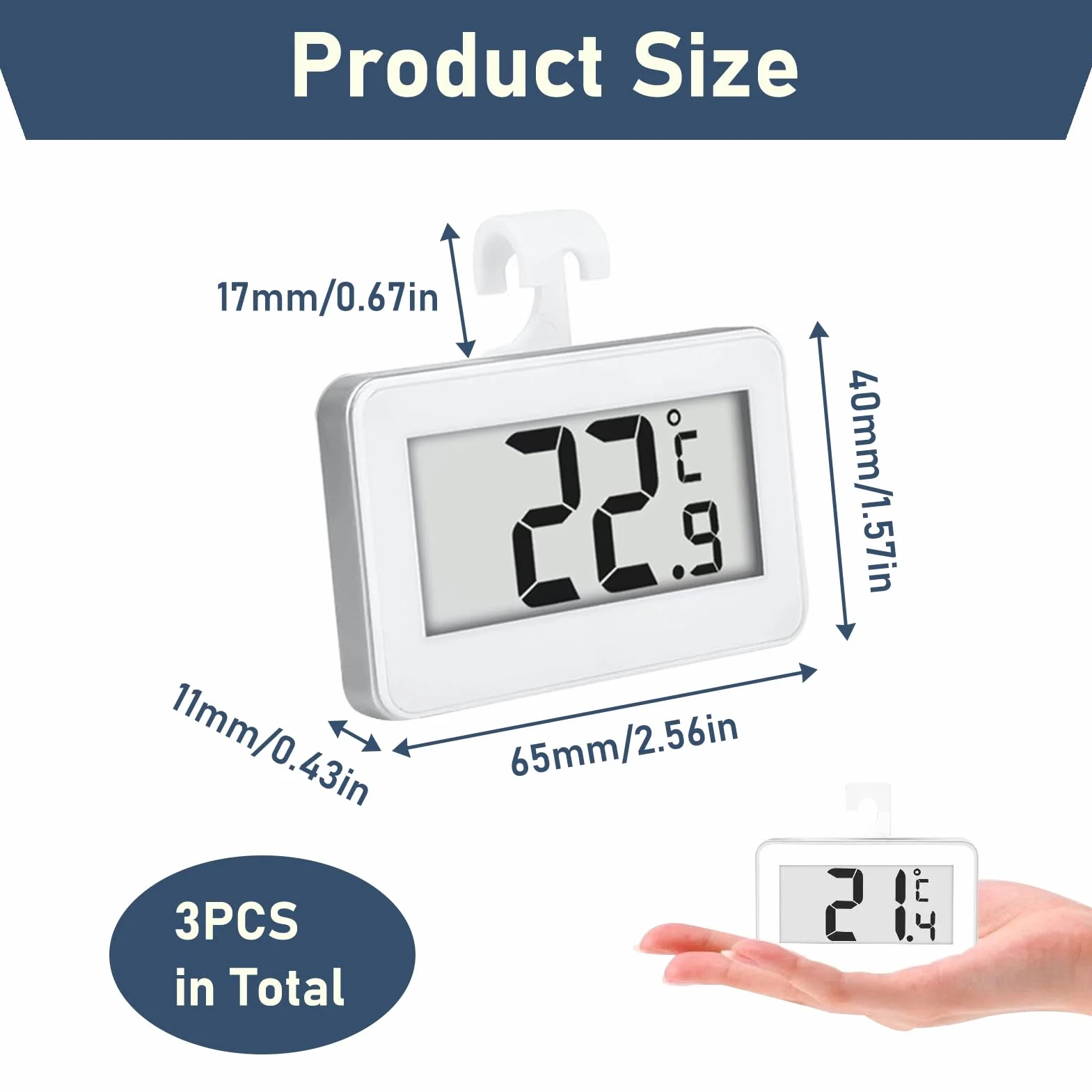 3 szt. Cyfrowy termometr do lodówki i zamrażarki, mini termometr na lodówkę LCD Freeze z wyświetlaczem i haczykiem do użytku domowego, kuchni, restauracji, barów samochodowych, łatwy odczyt -20°C do