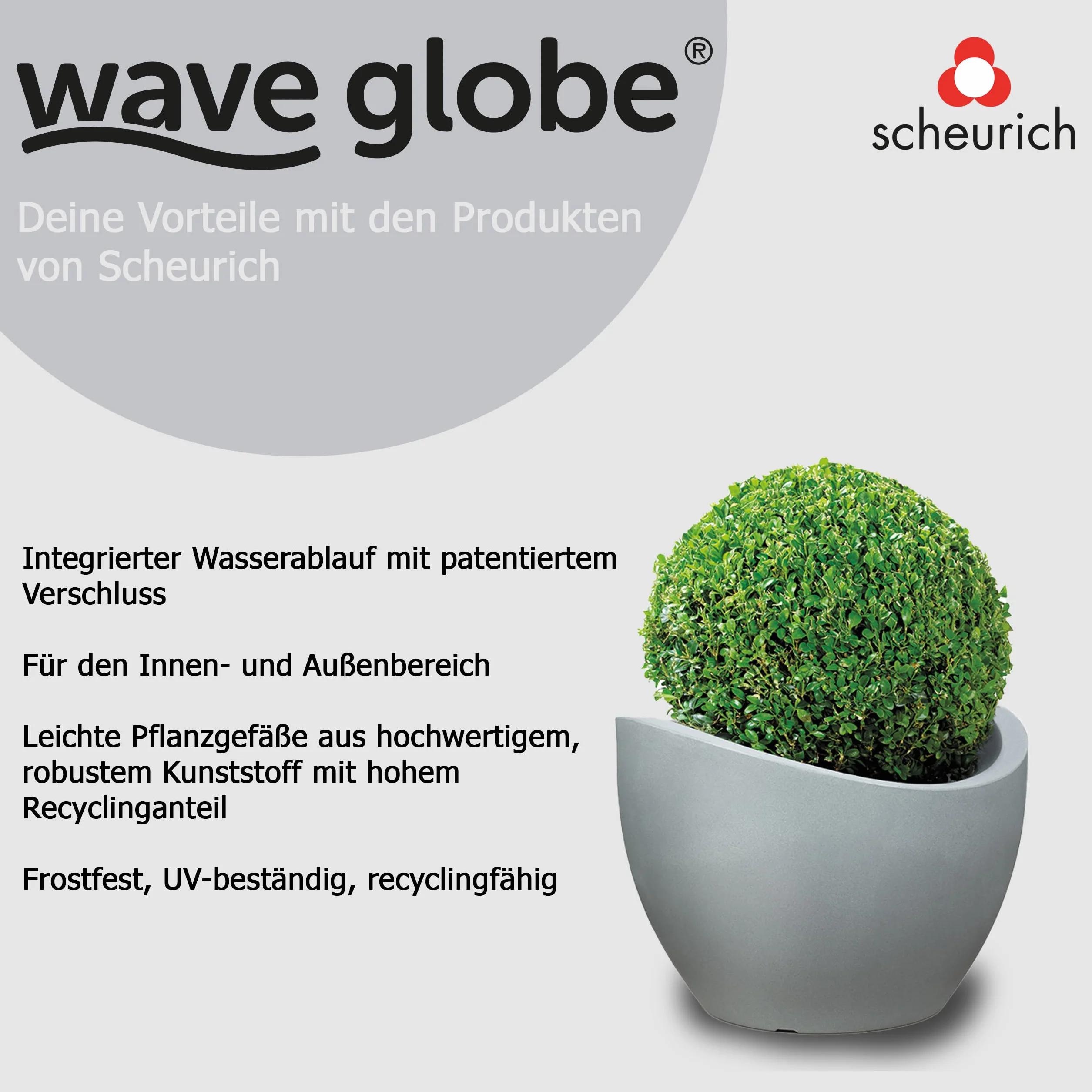 Scheurich Wave Globe 40, donica na rośliny/doniczka/donica na rośliny, okrągła, kolor: szary Stony Grey, wyprodukowana z tworzywa sztucznego pochodzącego z recyklingu, do użytku na zewnątrz