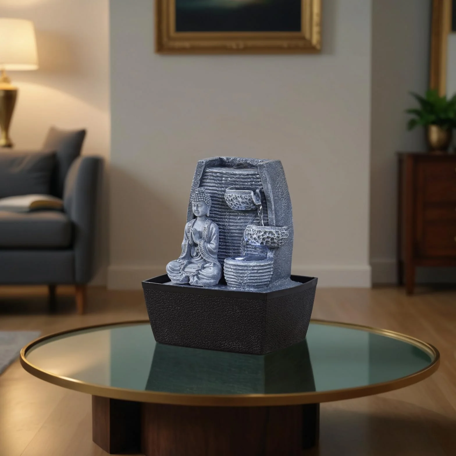 Fontanna pokojowa Feng Shui mądrość oświetlenie LED 24 cm