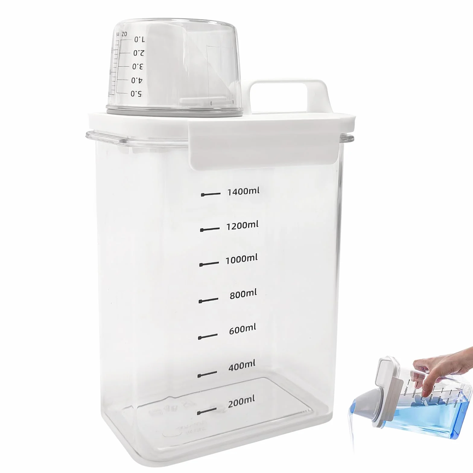 Hermetyczny dozownik detergentu z miarką – 1800 ml pojemnik na proszek do prania, wielofunkcyjny pojemnik na detergent, hermetyczne pudełko na środki piorące, karma dla zwierząt i żywność