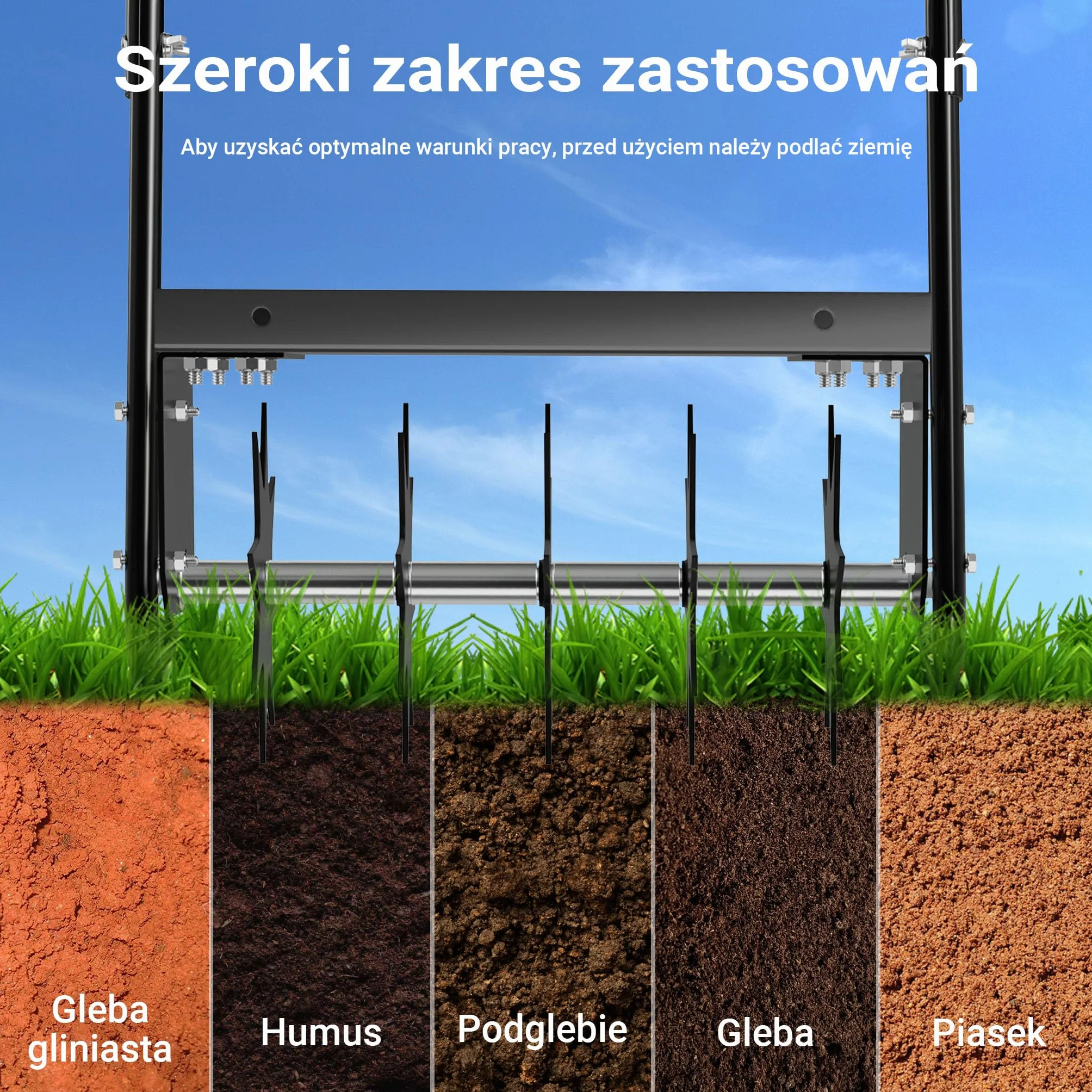 Wiltec Wertykulator do trawnika o szerokości roboczej 40 cm i głębokości 6,4 cm, czarny aerator ręczny z 5 stalowymi tarczami kolczastymi do napowietrzania