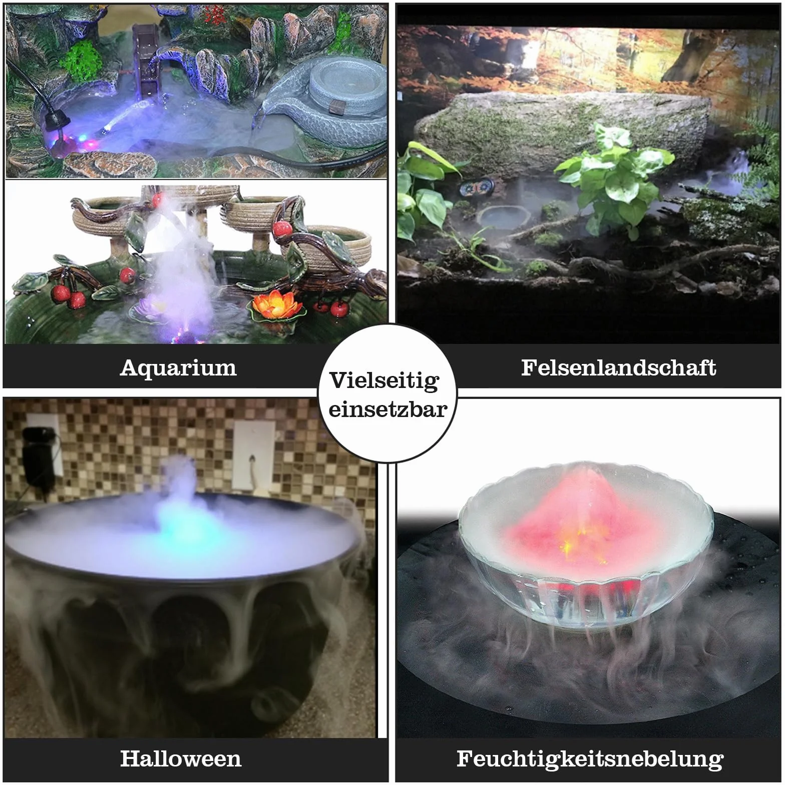 FITNATE Ultrasonic Fog Maker, Nebler ultradźwiękowy nebulizator, 12 diod LED, urządzenie do mgły na Halloween, dynia i doniczka czarownica, fontanna/staw/mgła, nawilżacz powietrza ≥ 400 ml/h