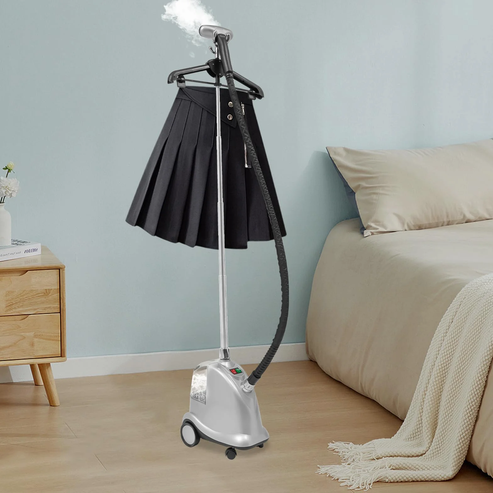 Żelazko parowe 2200 W do ubrań, stojące urządzenie parowe 3 l, zbiornik na wodę, podpórka z regulacją wysokości do 175 m, temperatura pary 99°C, do jedwabiu, nylonu, wełny, bawełny, lnu, srebrnego