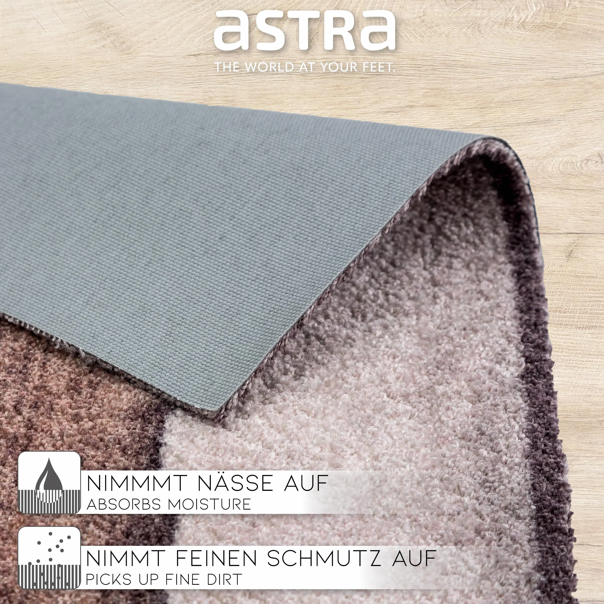 ASTRA Puszysta i miękka mata czyszcząca Pure & Soft – kolorowa wycieraczka do drzwi – wytrzymała wycieraczka – 50 x 70 cm (kolor: drewno, serce, piaskowo-brązowy)