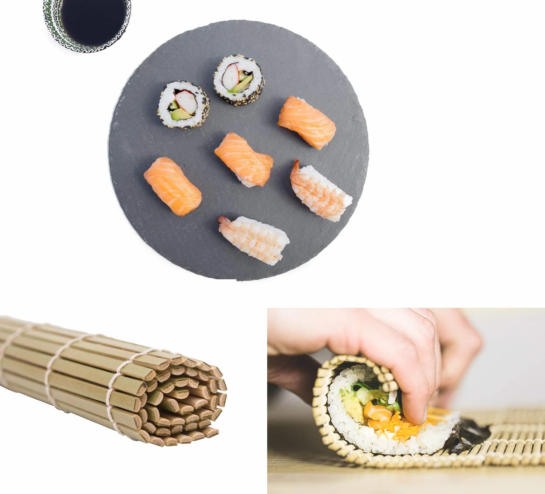 Exzact EX-SR04 4-częściowy zestaw bambusowych rolek do sushi, 2 x maty, 1 x wiosło do ryżu, 1 x rozsiewacz ryżu, całkowicie naturalny