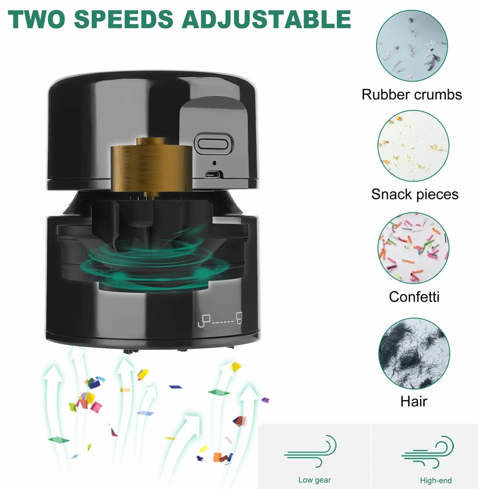 Cuteefun Odkurzacz stołowy, mini odkurzacz stołowy, ładowany przez USB, czas pracy do 120 minut, funkcja automatycznego wyłączania, odkurzacz biurkowy obracany o 360°, do szkoły, biura, domu,