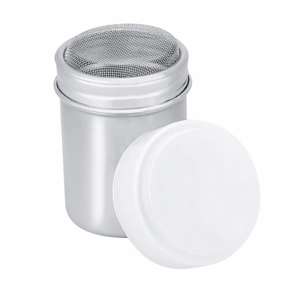 Shaker proszków Stal nierdzewNierdzewkawa Kakao Cynamonowa czekolada Shaker sitkiem Shaker pieprzu Pojemniki przechowywania przypraw drobną siatkową pokrywką restauracji Hotelowy sprzęt grillowania S