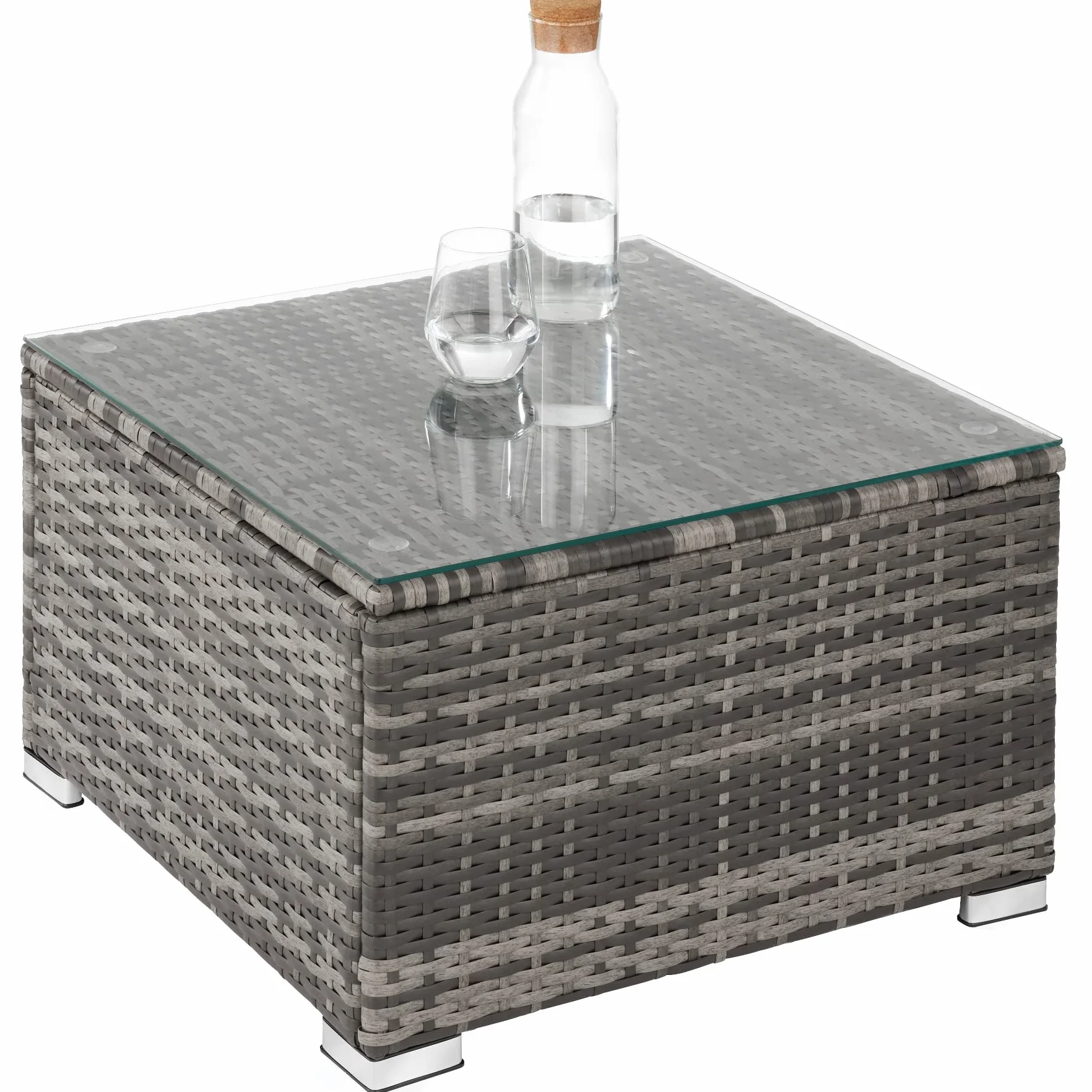 tectake® Zestaw Ogrodowy Rattanowy Lignano, 5 Elementów, UV Odporny Polirattan, Stalowa Konstrukcja, Wodoodporne Pokrowce, Stół ze Szkłem, Na Balkon i do Ogrodu, dla 3-4 Osób (szary)