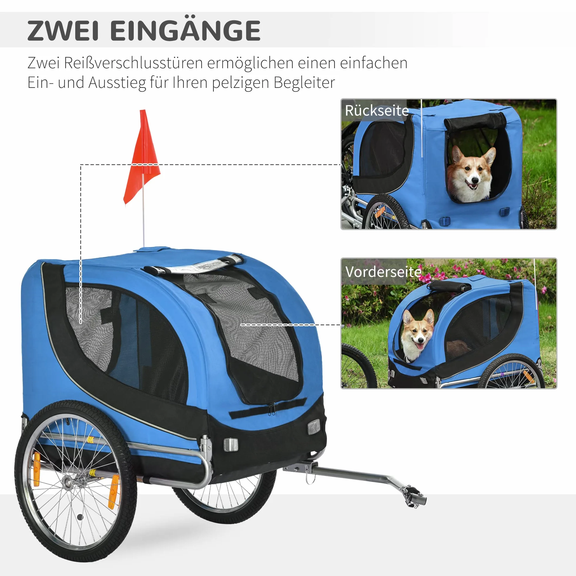 PawHut hondenfietskar fietskar hondendrager hondenfietskar blauw 130 x 73 x 90 cm