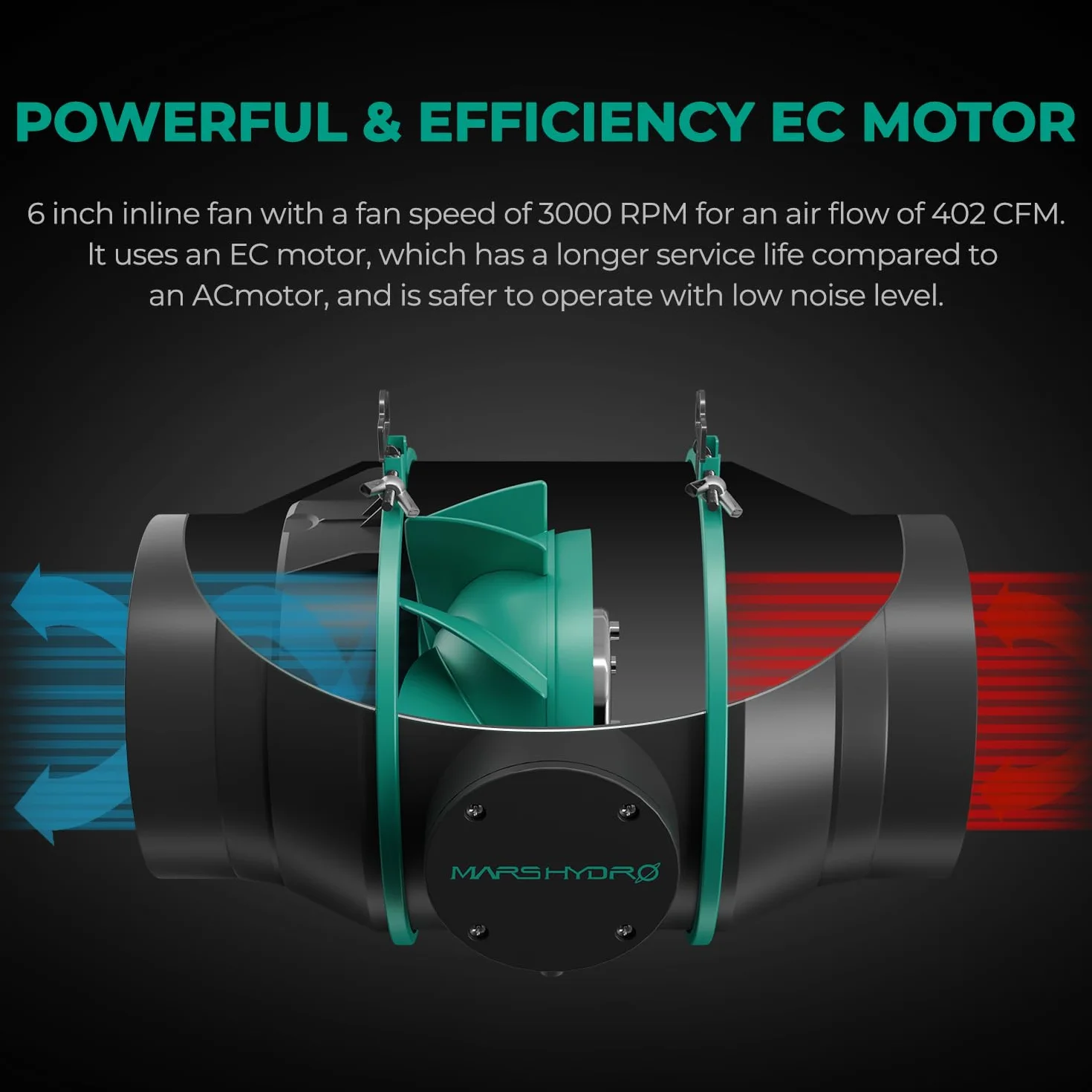 MARS HYDRO Ventilateur en ligne avec régulateur de vitesse, filtre à charbon, conduit flexible de 10,1 m, 3 colliers de serrage