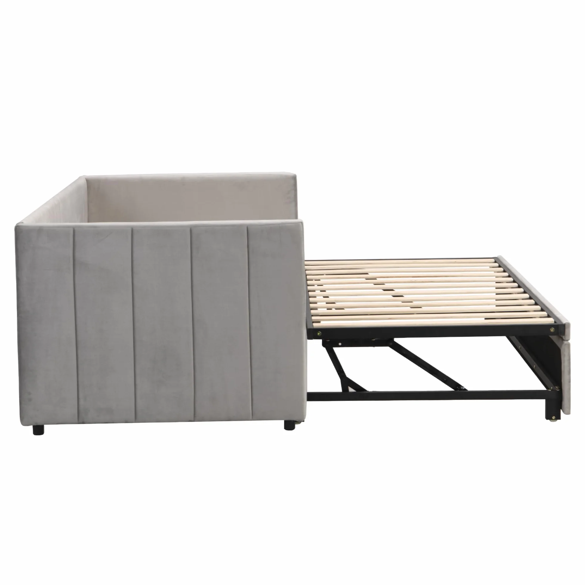 YESGIGA Łóżko tapicerowane, rozkładana sofa do spania 90/180 x 200 cm ze stelażem, łóżko wielofunkcyjne z przyjaznego dla skóry aksamitu (jasnoszare)