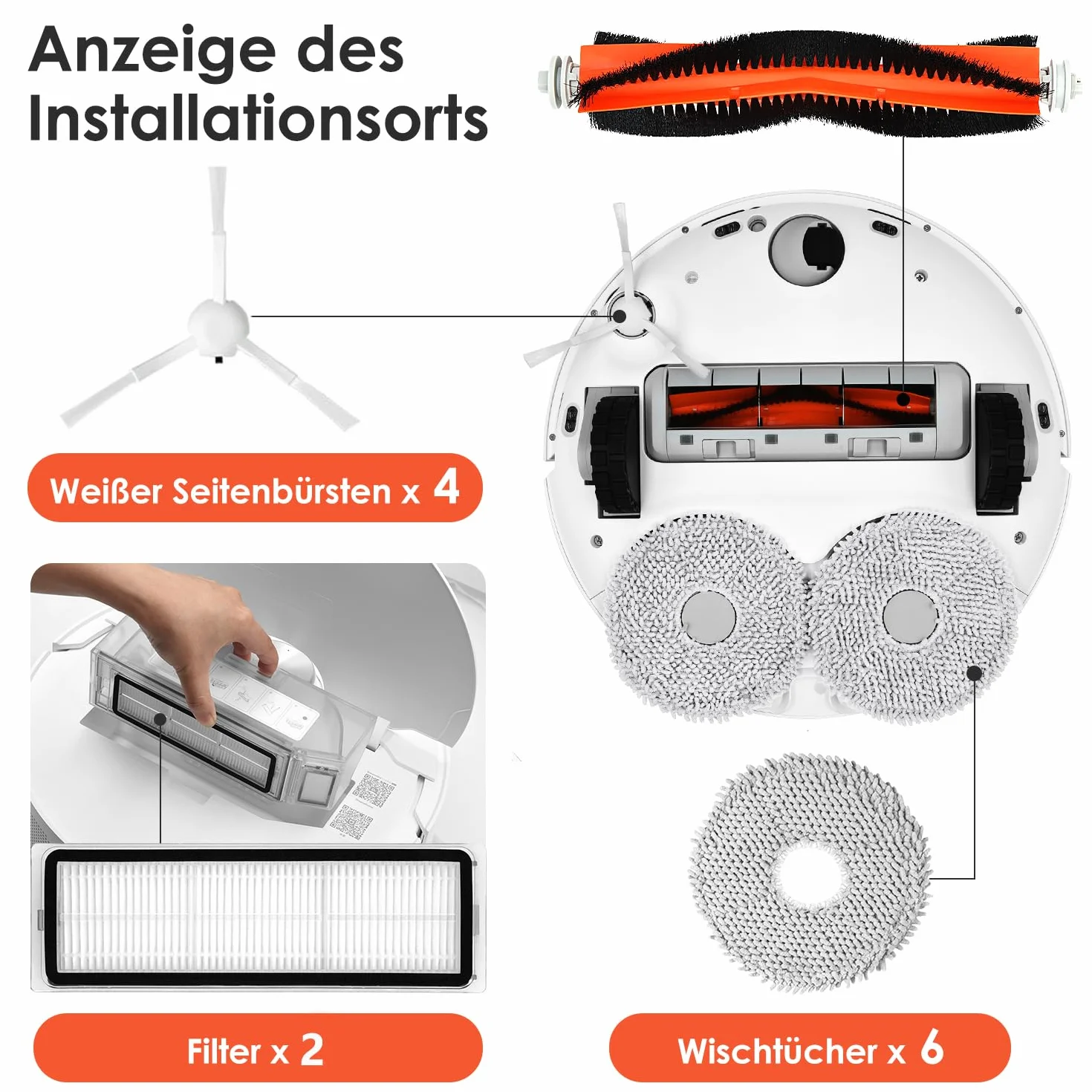 Zestaw akcesoriów do robota odkurzającego Xiaomi X20+, Saprdii 1 szczotka rolkowa, 4 worki do kurzu, 6 ściereczek do wycierania, 2 filtry, 4 szczotki boczne, X20+ część zamienna, akcesoria do robota
