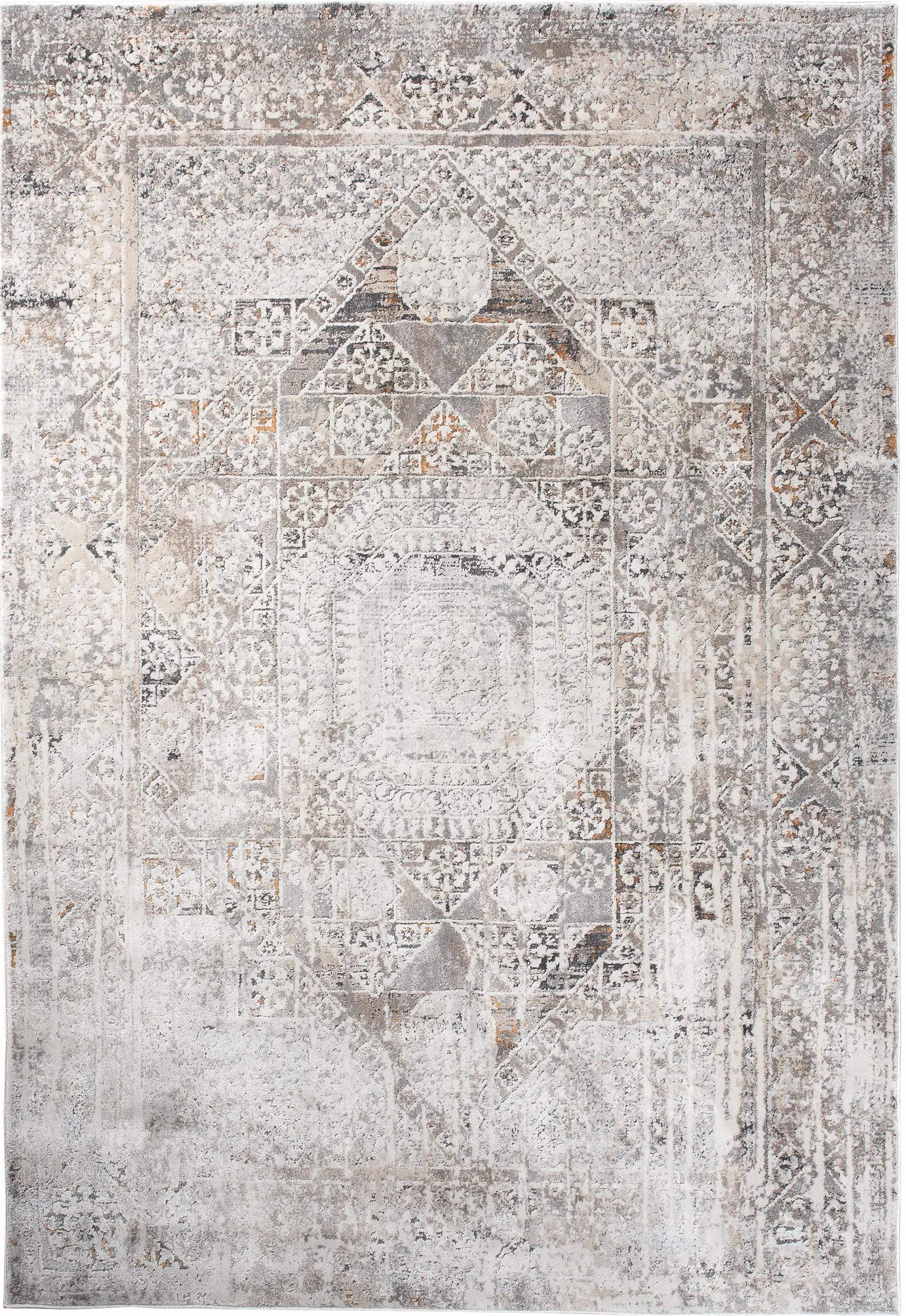Tapiso Feyruz dywan z krótkim włosiem, jasnoszary, nowoczesny ornament, kwiatowy design, vintage, do salonu, sypialni, Ökotex 80 x 150 cm