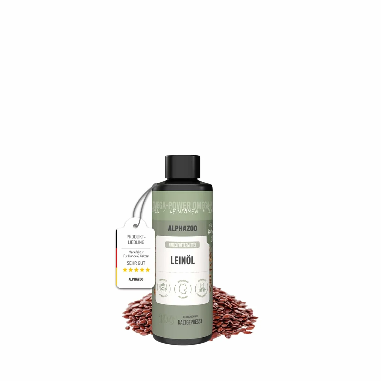 alphazoo Olej lniany dla kota 100 ml z kwasami tłuszczowymi Omega-3 i Omega-6, tłoczony na zimno, naturalnie czysty, do pielęgnacji sierści i trawienia
