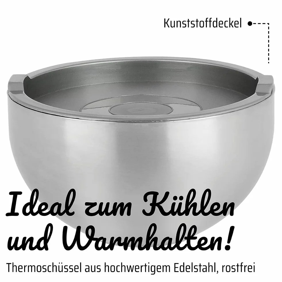 GSW 824019 6-częściowy zestaw misek termicznych z pokrywką z tworzywa sztucznego, stal nierdzewna, srebrna, 26 cm, 6 sztuk