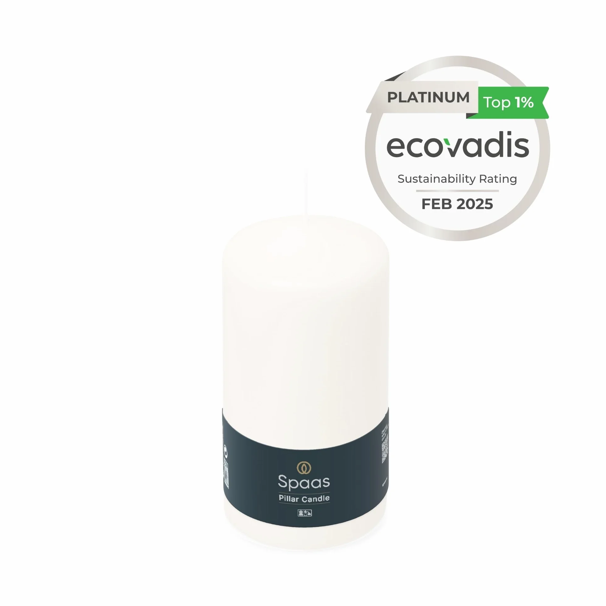 Spaas Unscented Pillar Candle 80/150 mm, 70 Hours, White