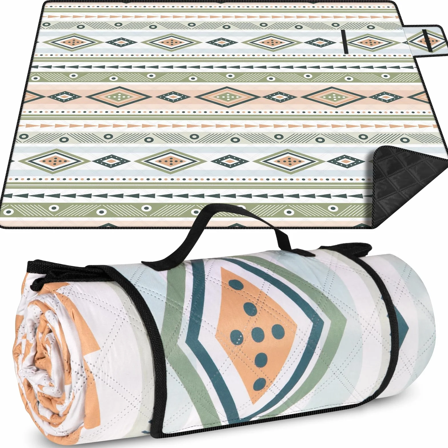 Mata Piknikowa Styl Boho, 200 × 200 cm Piaskowy Koc Plażowy, Przenośny Koc Plażowy, Koc na Zewnątrz, Odpowiedni do na Zewnątrz, Grill, Piknik, Plaża, Park, Koc na Kemping Podróżny