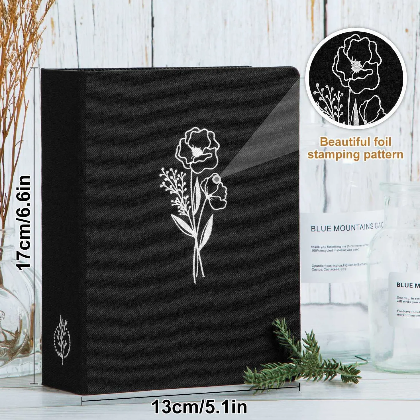 Lanpn Mały album na zdjęcia, każde opakowanie mieści 50 zdjęć, wsuwane od góry, lniany, pomieści tylko zdjęcia portretowe w rozmiarze 10 x 15 cm, 2 szt., czarny