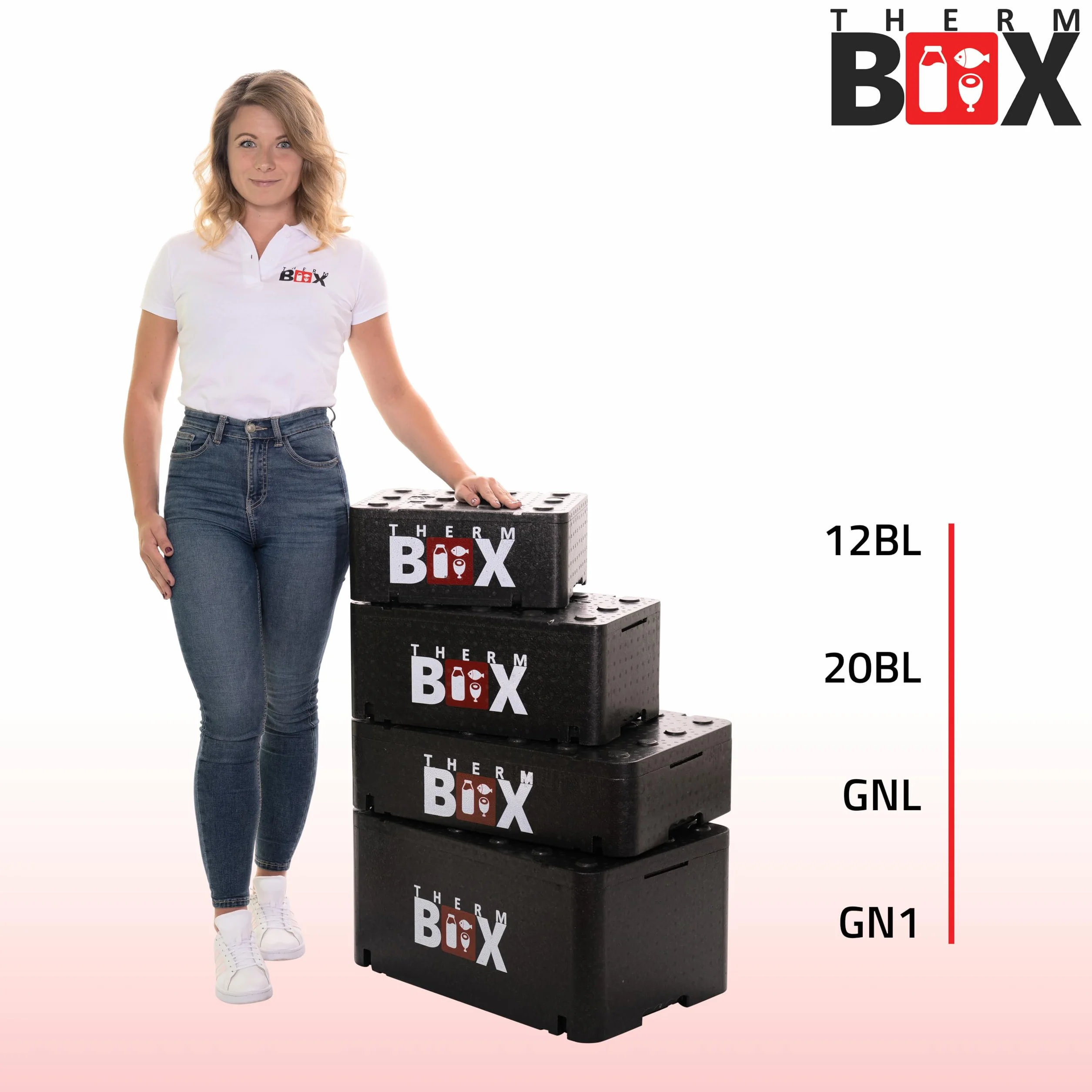 THERM BOX Profesjonalne pudełka styropianowe, 12 l do 46 l, można układać w stos, pudełko termoizolacyjne, pojemnik termiczny, stabilny, wytrzymały