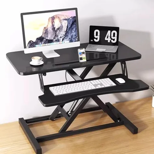 Biurko do pracy na stojąco z regulacją wysokości, ergonomiczne, stojące, z tacą na klawiaturę, stacja robocza na laptopa, do domowego biura