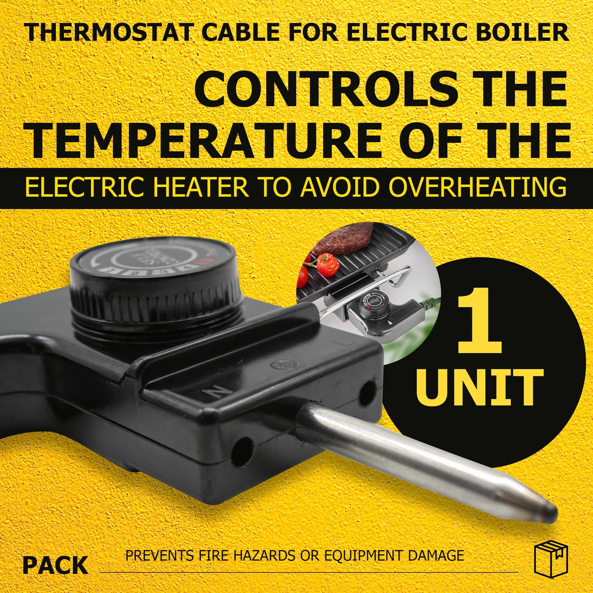 DOJA Barcelona | Przewód termostatu do grilla elektrycznego | 10A | 90º | Przewód termostatu do grilla | Przewód termostatu do grilla | Przewód do grilla z termostatem do patelni elektrycznej, patelni