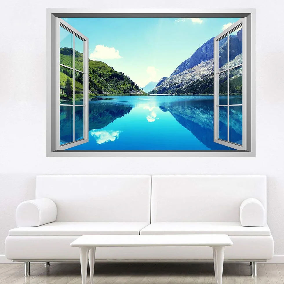 Lichi 3D sztuczne okno rzeka widok góry sceneria naklejka ścienna mural sztuka kalkomania do dekoracji wnętrz