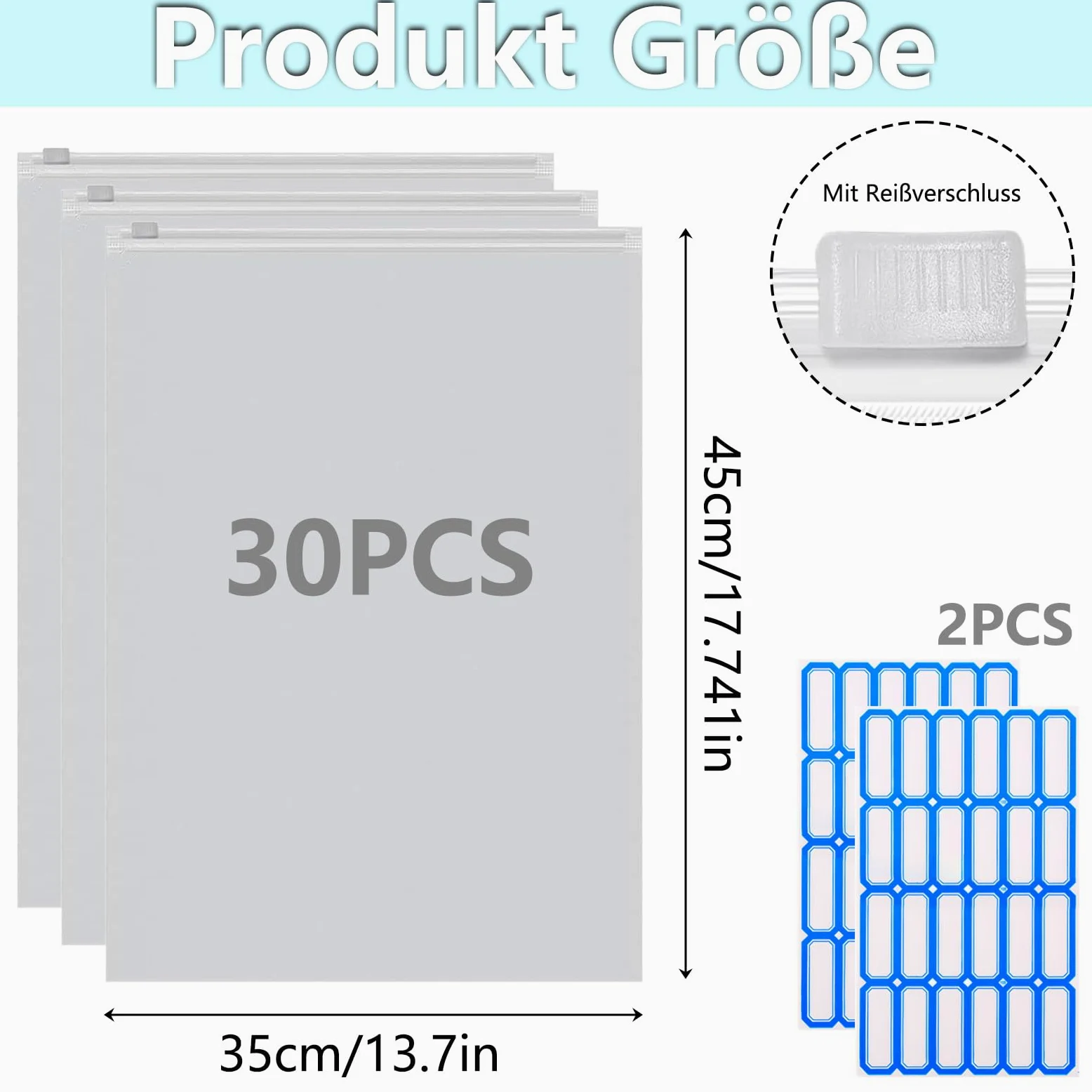30 sztuk plastikowych toreb 35 x 45 cm z zamkiem błyskawicznym, plastikowa torebka, walizka, worki do przechowywania ubrań, mrożonych torebek plastikowych, do torby podróżnej, ubrań, bielizny
