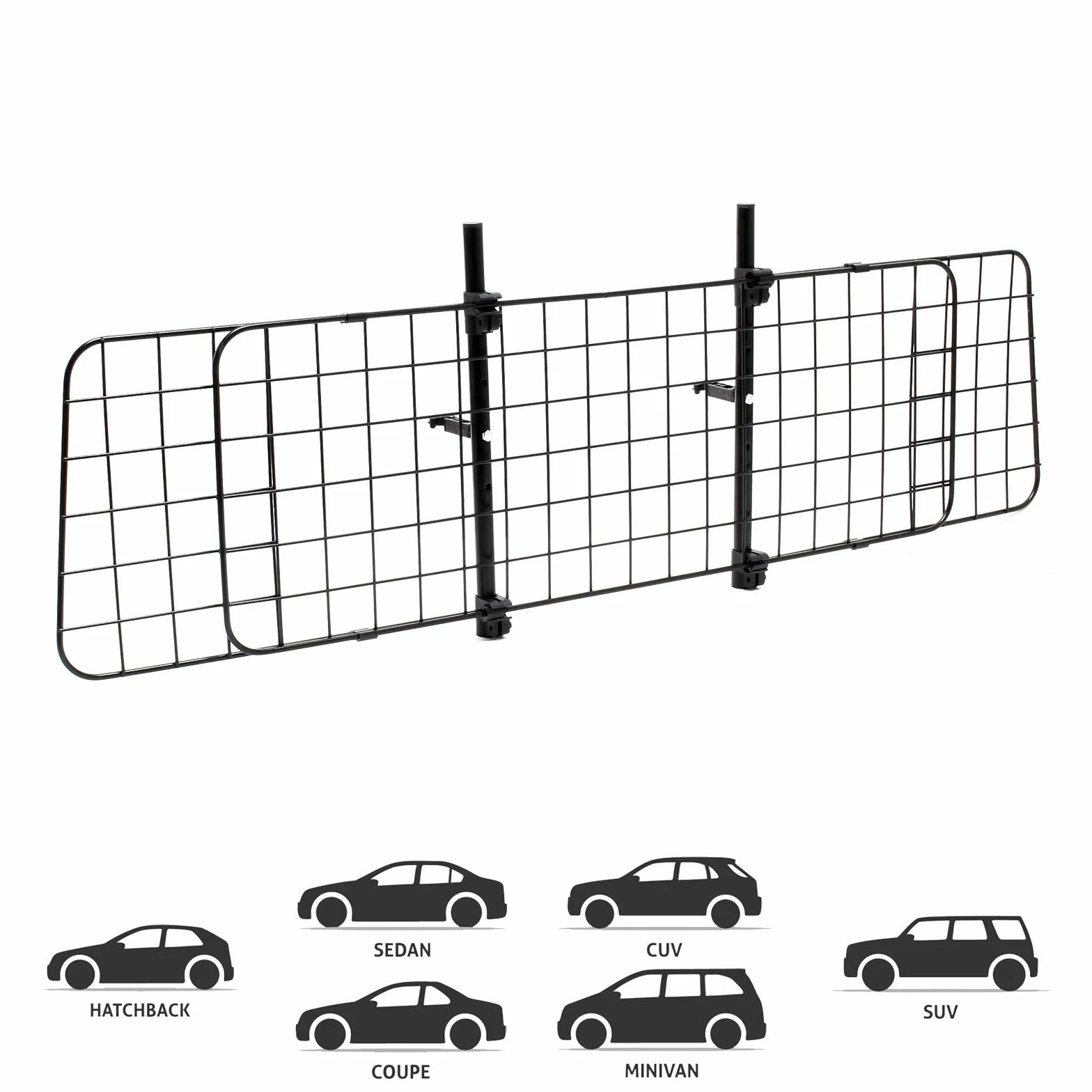 Wiltec Kratka dla psa do samochodu, model D, wysokość 40 cm, regulowana szerokość 118-129 cm, kratka działowa, uniwersalne zastosowanie do bagażnika