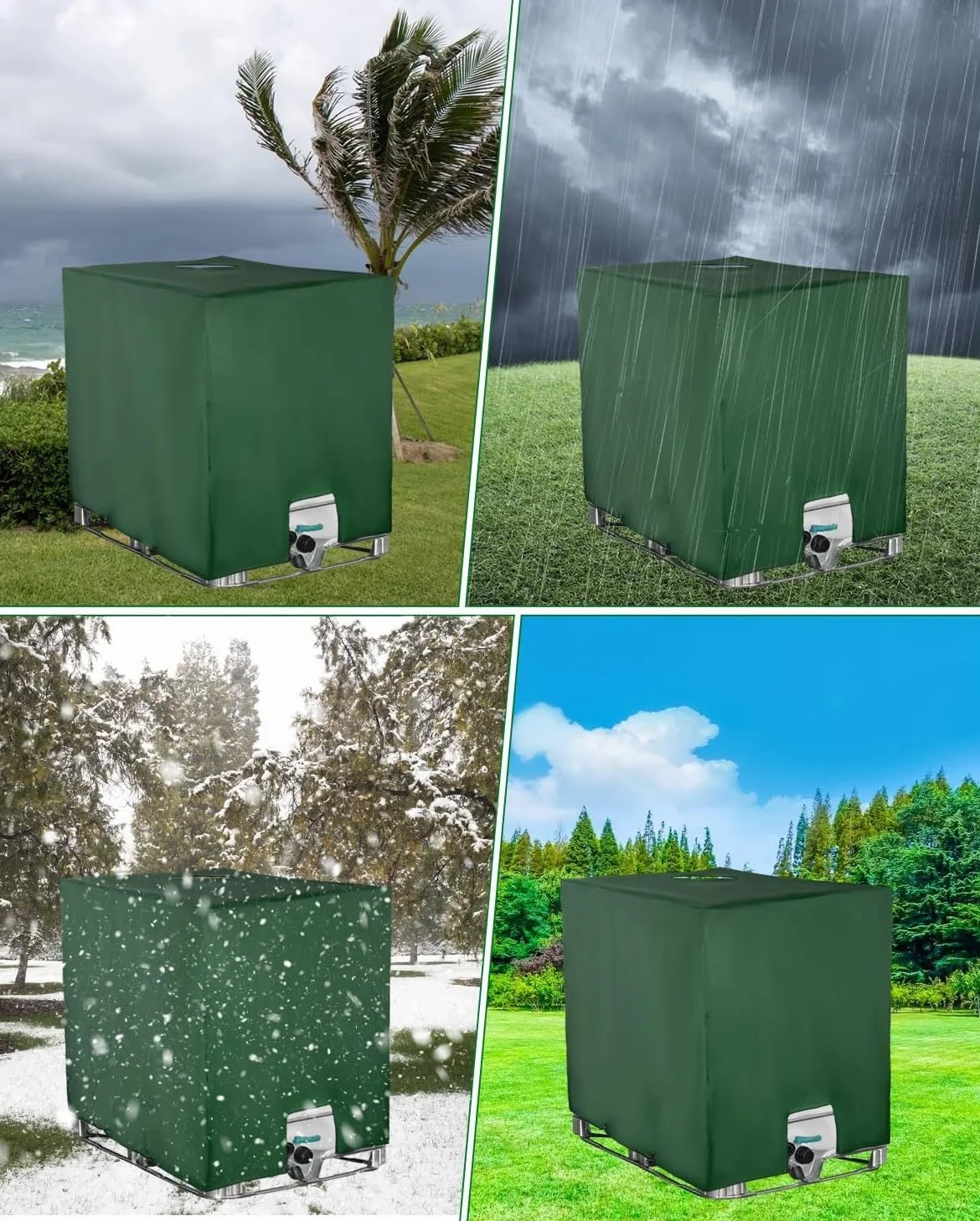 Pokrowiec na zbiornik IBC 1000L, akcesoria do kontenerów IBC, folia ochronna UV na zbiornik na wodę, pokrowiec na beczkę na deszczówkę, plandeka ochronna na zbiornik na wodę deszczową, odpowiedni na zbiornik IBC 1000L (120 x 100 x 116 cm zielony)