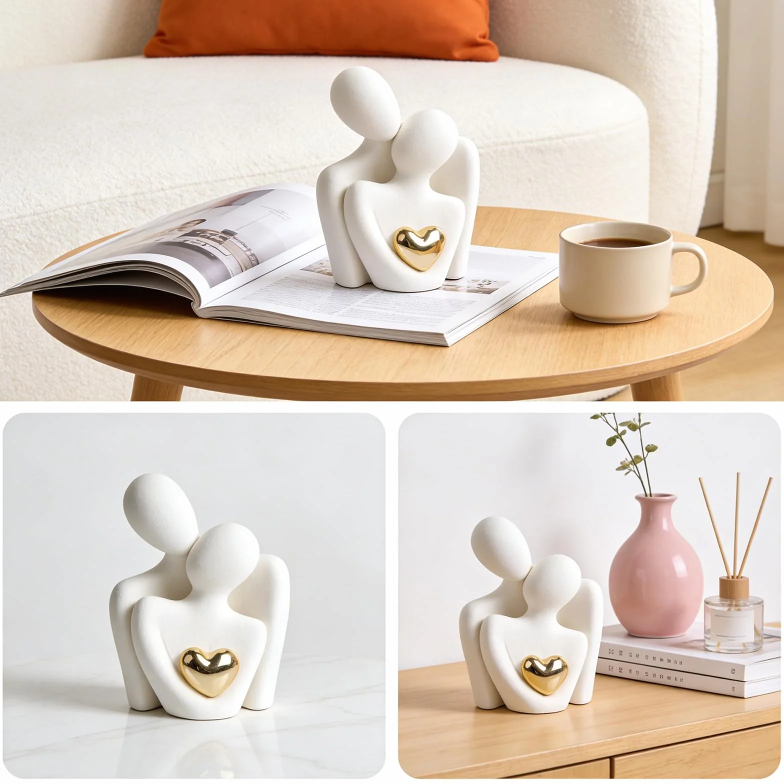 Romantyczna statuetka dla pary, abstrakcyjna rzeźba, mini para, dekoracja salonu, nowoczesna figurka ceramiczna, dla par, rzeźba na wesele, dekoracja domu, romantyczny prezent