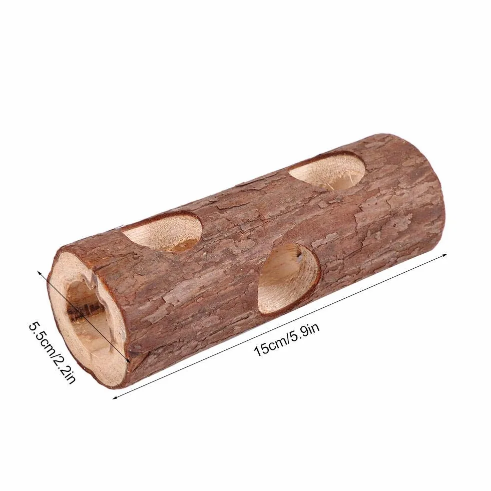 6 * 14 cm zwierzę myszy tunel naturalny drewniany rurka do ćwiczeń z otworami zabawka do żucia dla królika fretka chomik świnka morska (S)