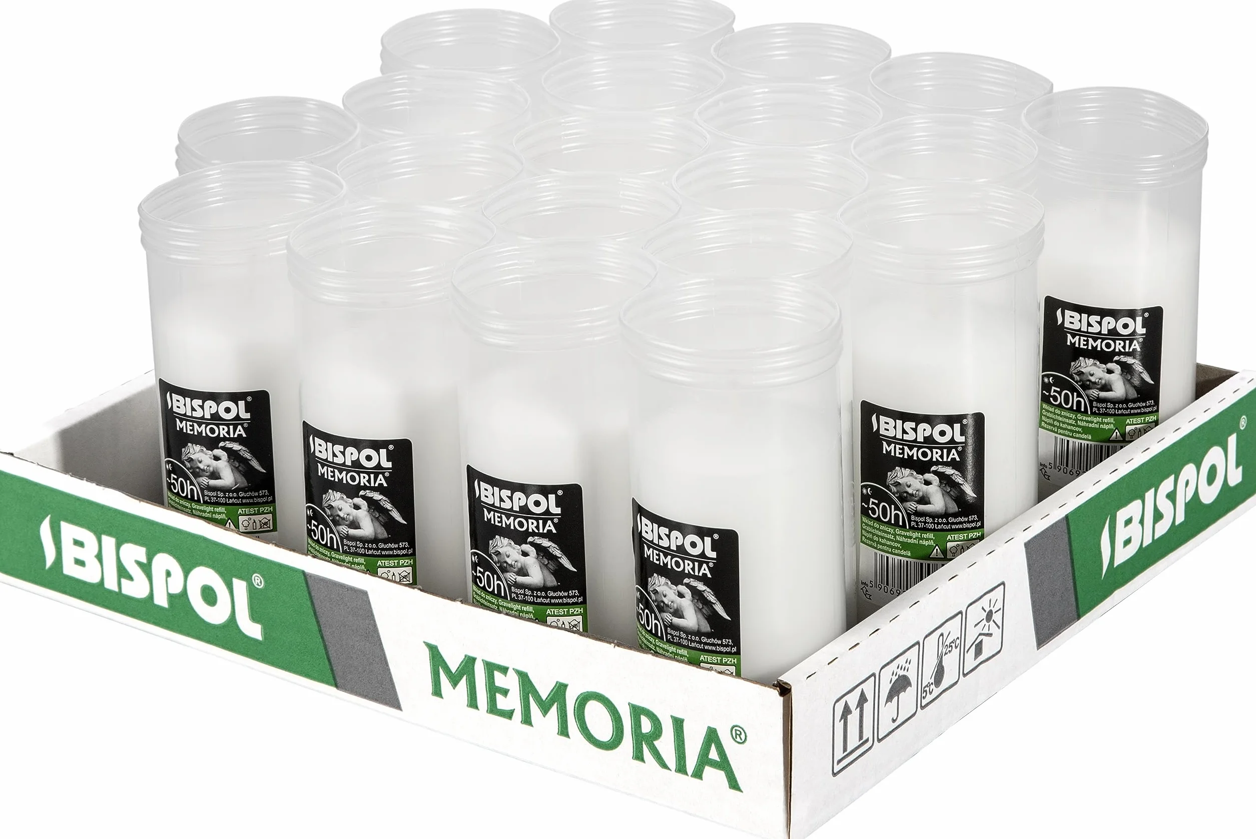 Wkłady do zniczy parafinowe Memoria p180 20szt 50h palenia nie kopcą