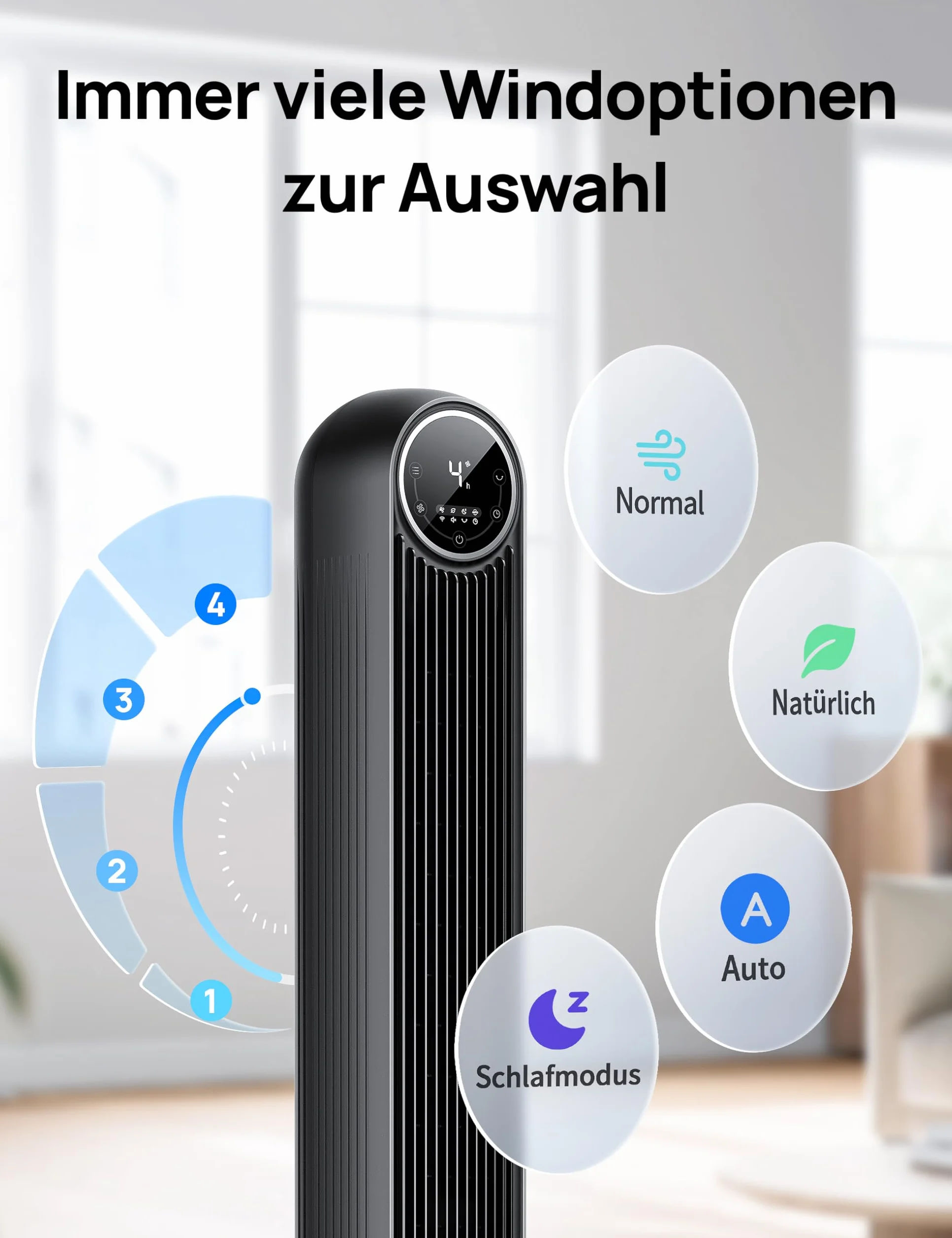Dreo Inteligentny cichy wentylator kolumnowy, aplikacja i sterowanie głosem, oscylujący 90° wentylator z pilotem zdalnego sterowania, 4 tryby, 4 prędkości, timer 8 godzin, Nomad One S, czarny