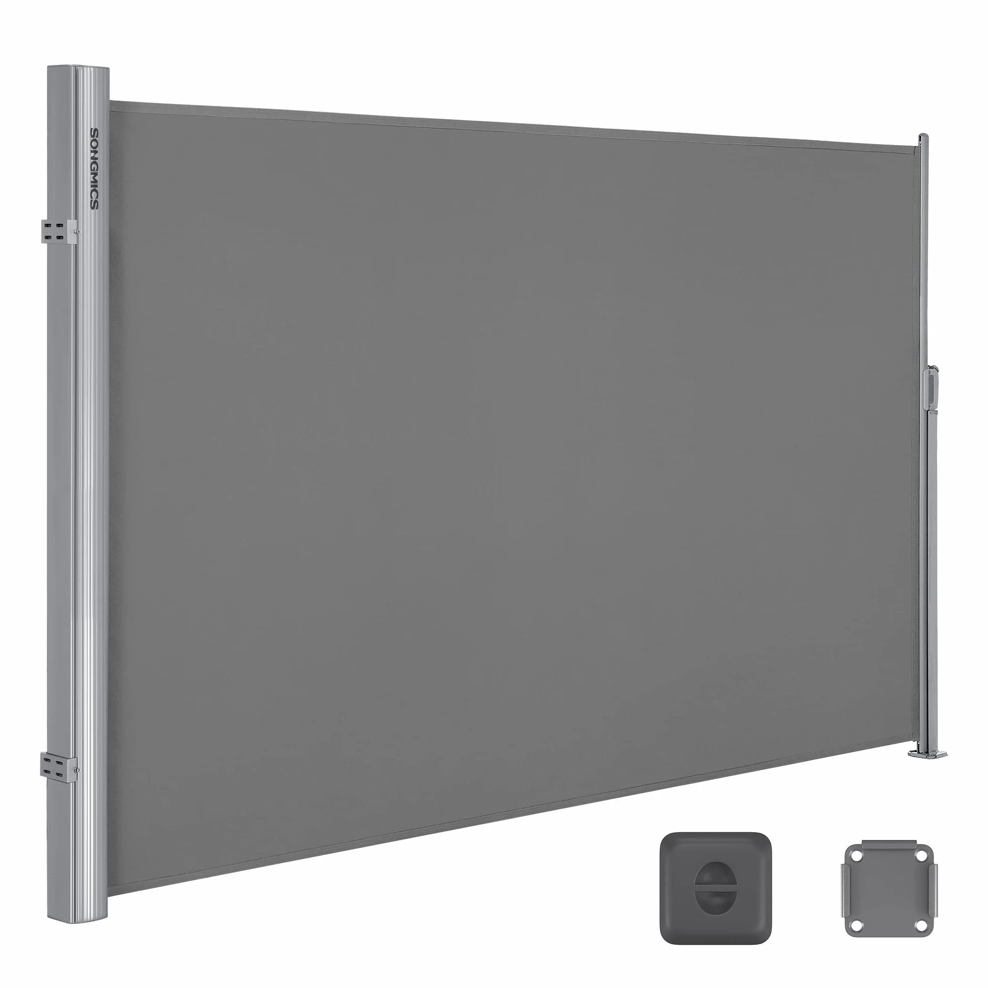 Markiza boczna aluminiowa SONGMICS, rozkładana, 180 x 400 cm, zasłona przeciwsłoneczna, ochrona przeciwsłoneczna, nieprzezroczysta, roleta boczna, na balkon, taras, ogród, szary GSA184G03