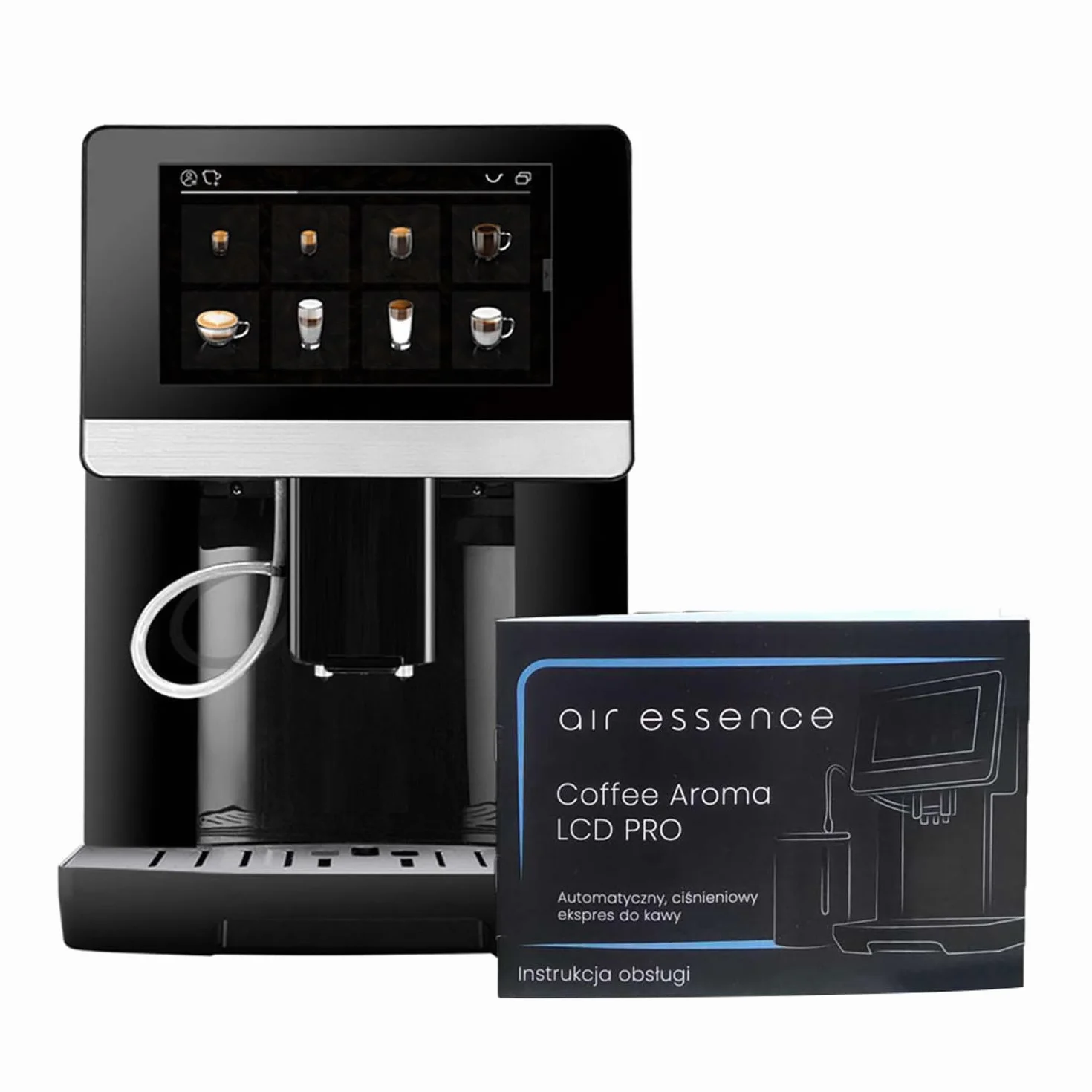 Ekspres do kawy Coffee Aroma LCD PRO, ekspres do kawy, czarny, 10 własnych kompozycji, Coffee Machine 7-calowy dotykowy wyświetlacz LCD, 19 bar, niemieckie menu