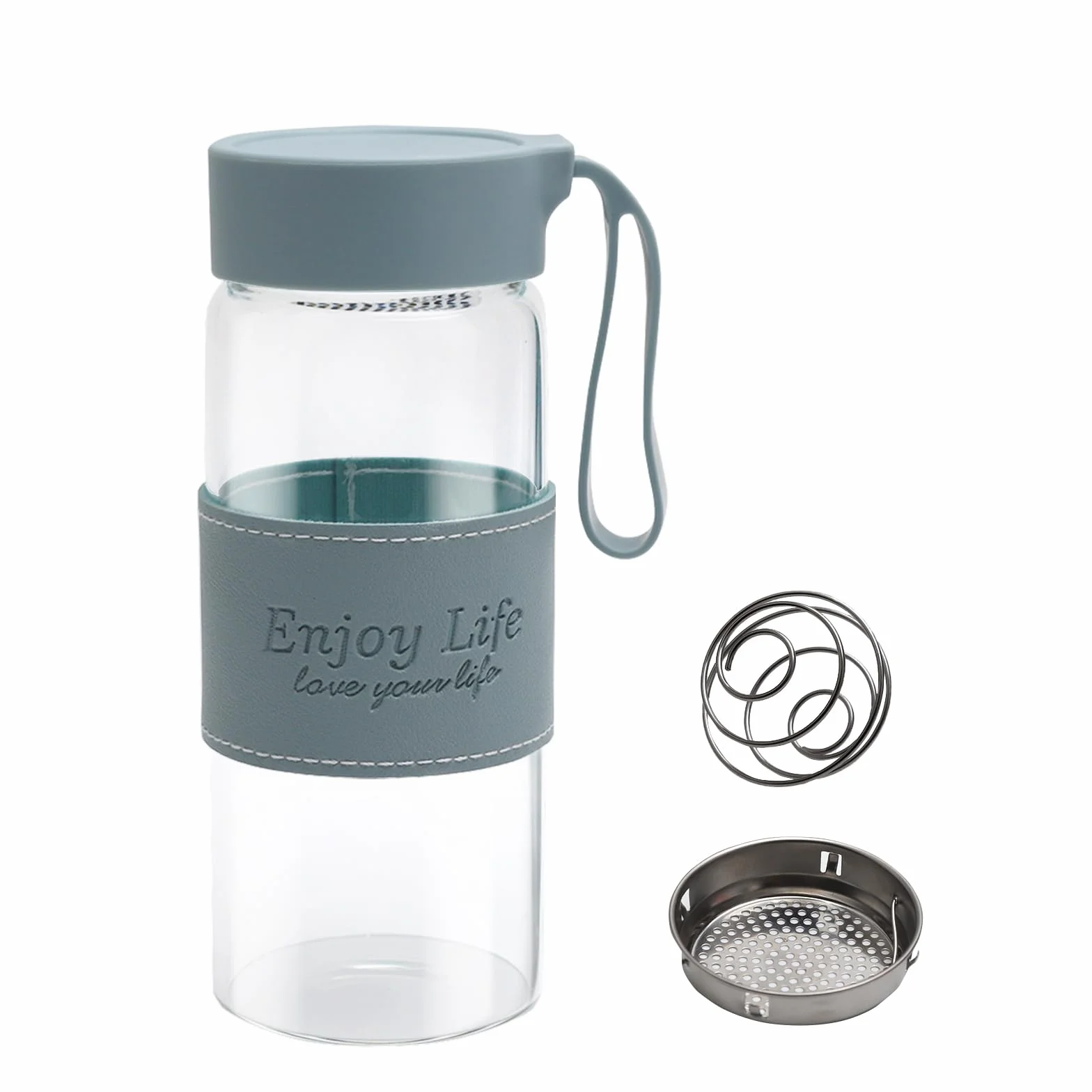 APOMOONSproteinowy Szklany shaker, 480 ml, z sitkiem i kulką ze stali nierdzewnej, kubek, butelka fitness