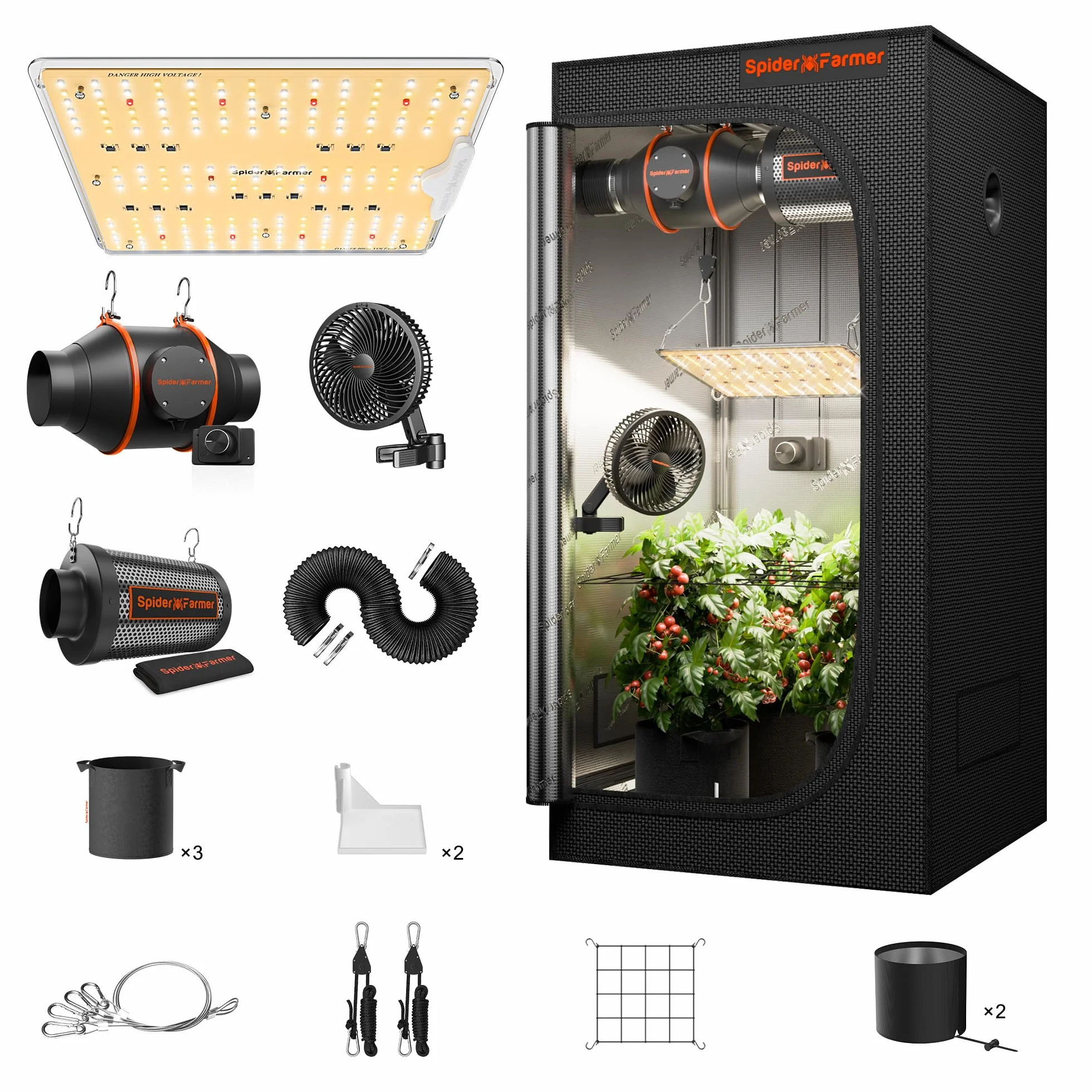 Spider Farmer SF1000D namiot do uprawy roślin, kompletny zestaw LED do uprawy roślin, pełne spektrum światła Samsung LM301B, kompletny zestaw 60 x 60 x 140 cm, hydroponika 1680D Growing Tent Kit